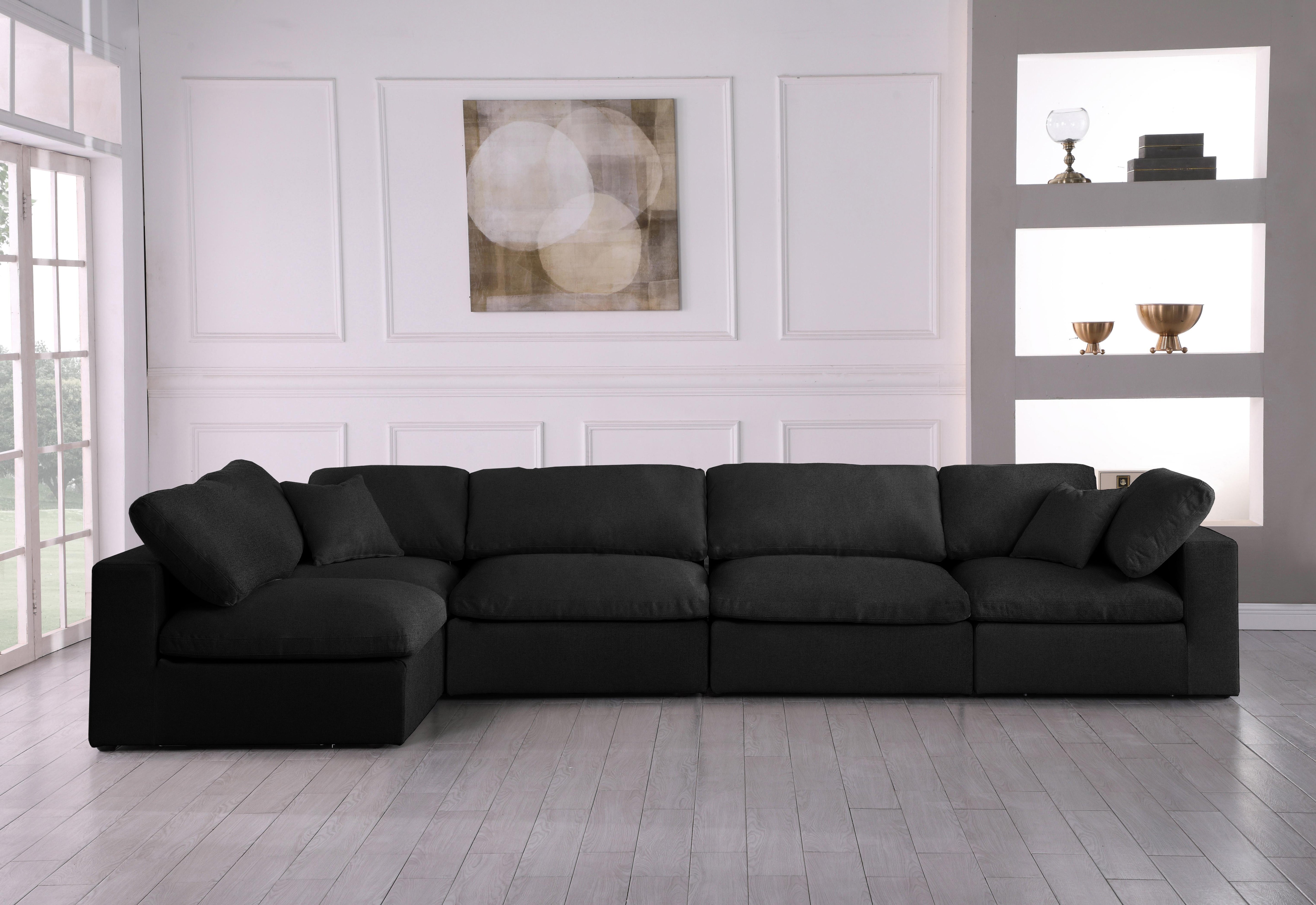 Serene Black Linen Fabric Deluxe Cloud Modular Sectional - Luxury Home Furniture (MI)