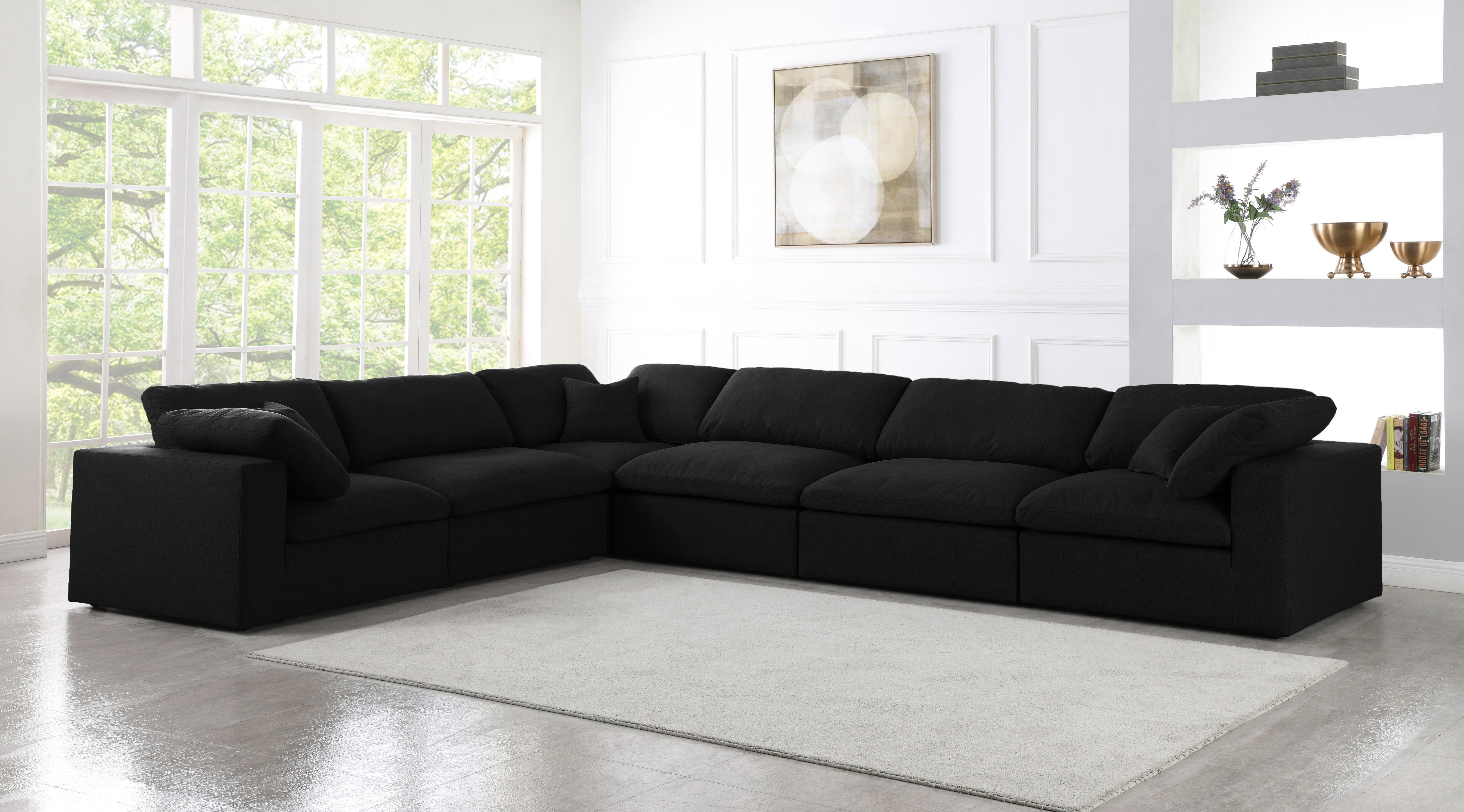 Serene Black Linen Fabric Deluxe Cloud Modular Sectional - Luxury Home Furniture (MI)