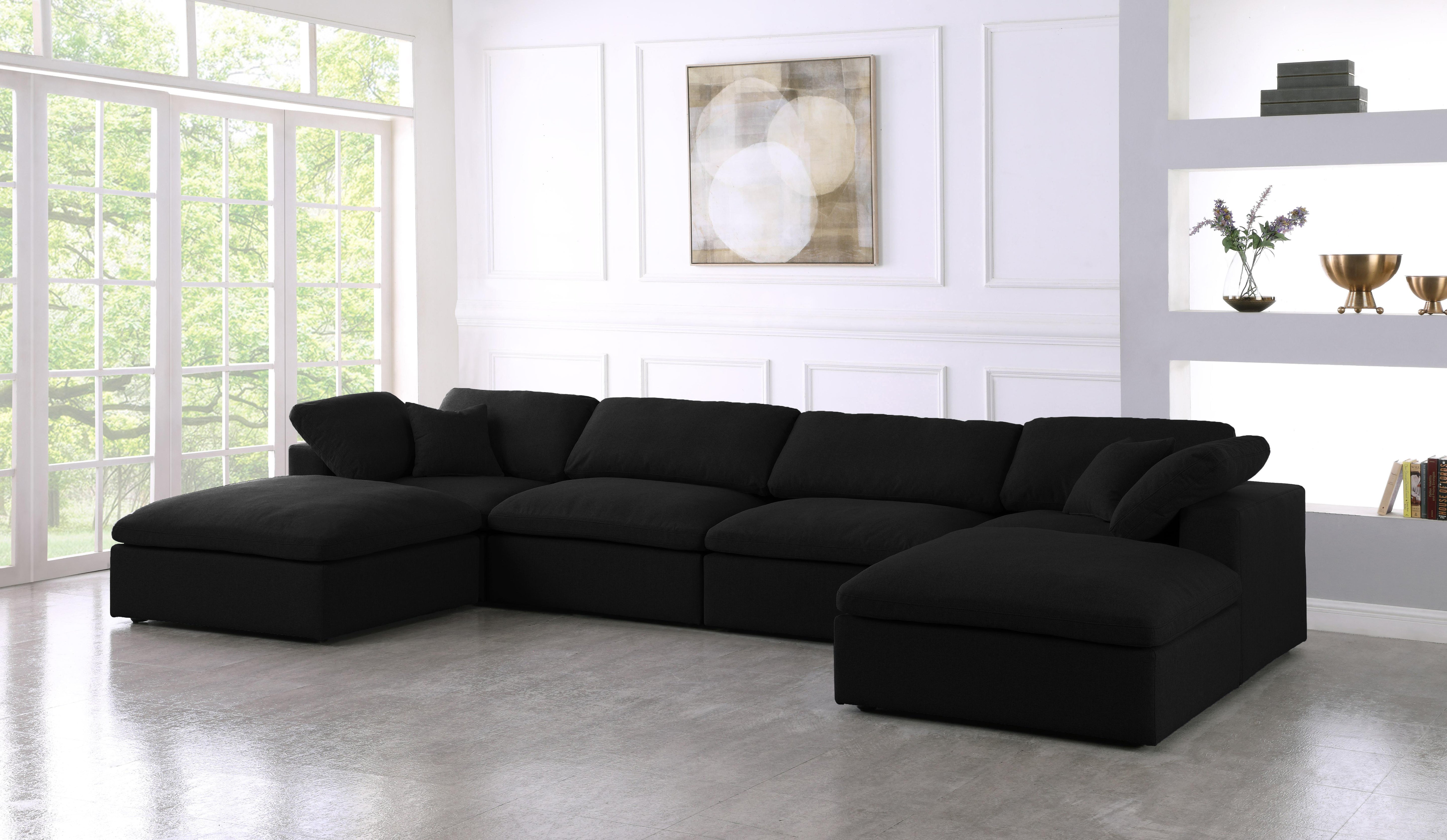 Serene Black Linen Fabric Deluxe Cloud Modular Sectional - Luxury Home Furniture (MI)