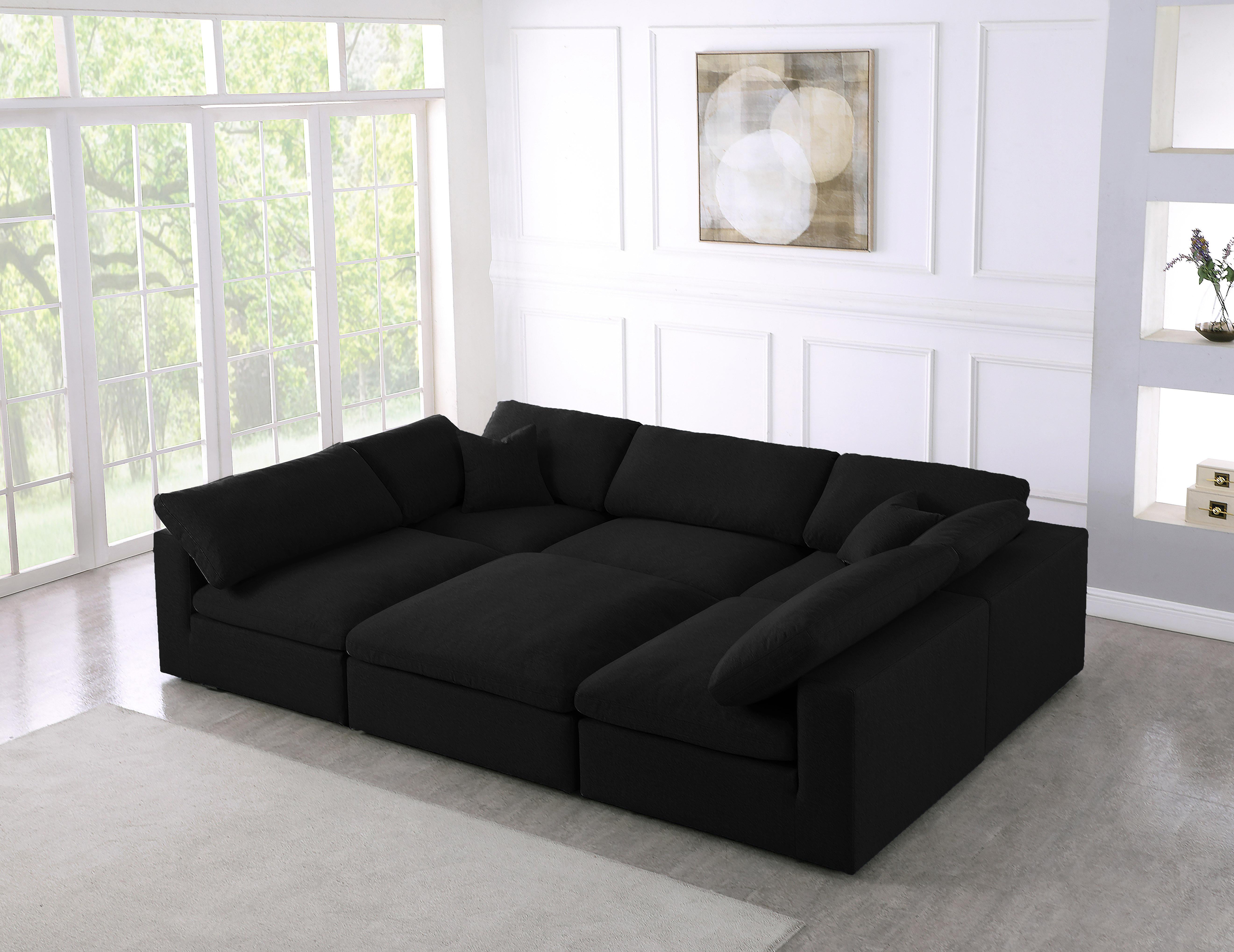 Serene Black Linen Fabric Deluxe Cloud Modular Sectional - Luxury Home Furniture (MI)