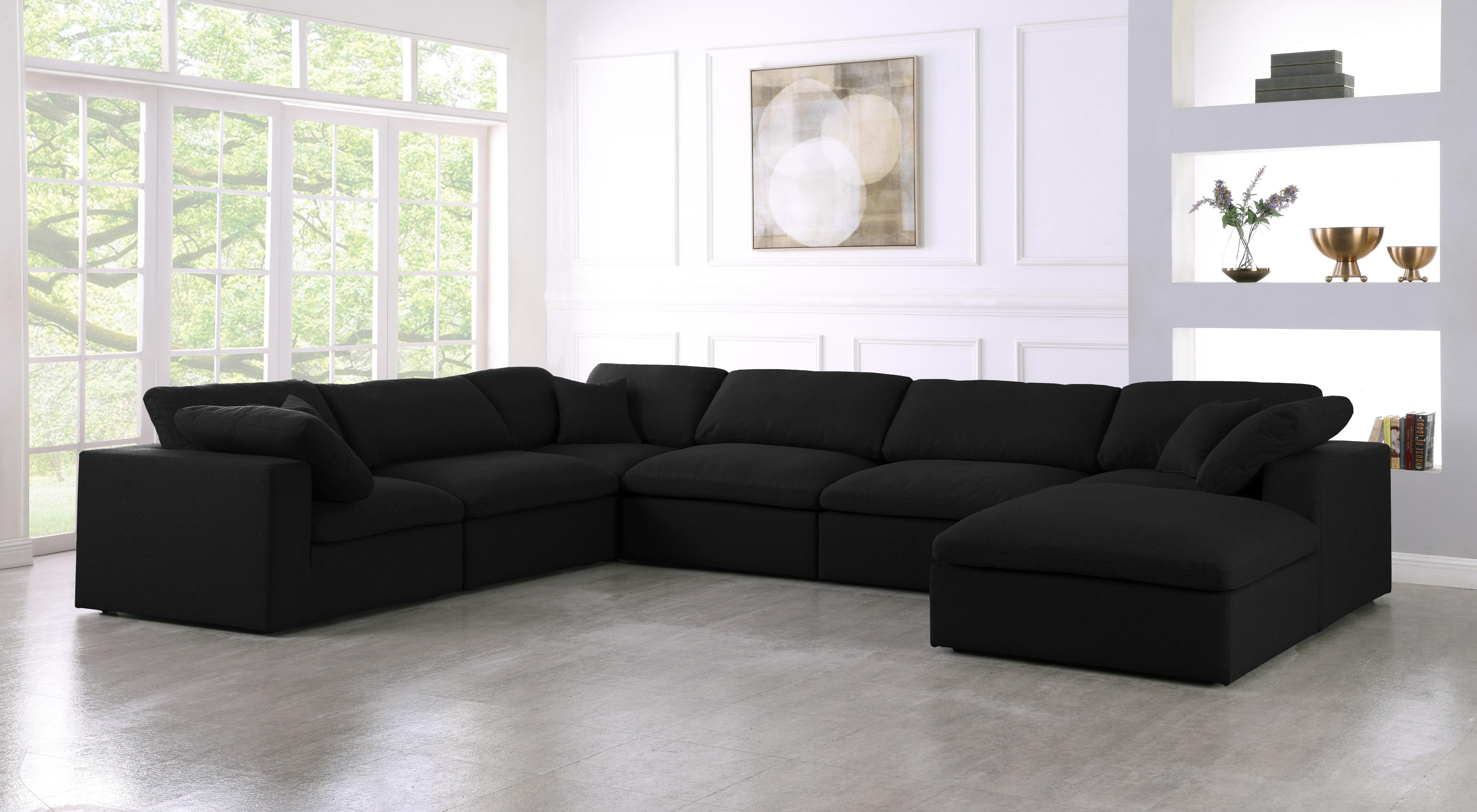 Serene Black Linen Fabric Deluxe Cloud Modular Sectional - Luxury Home Furniture (MI)