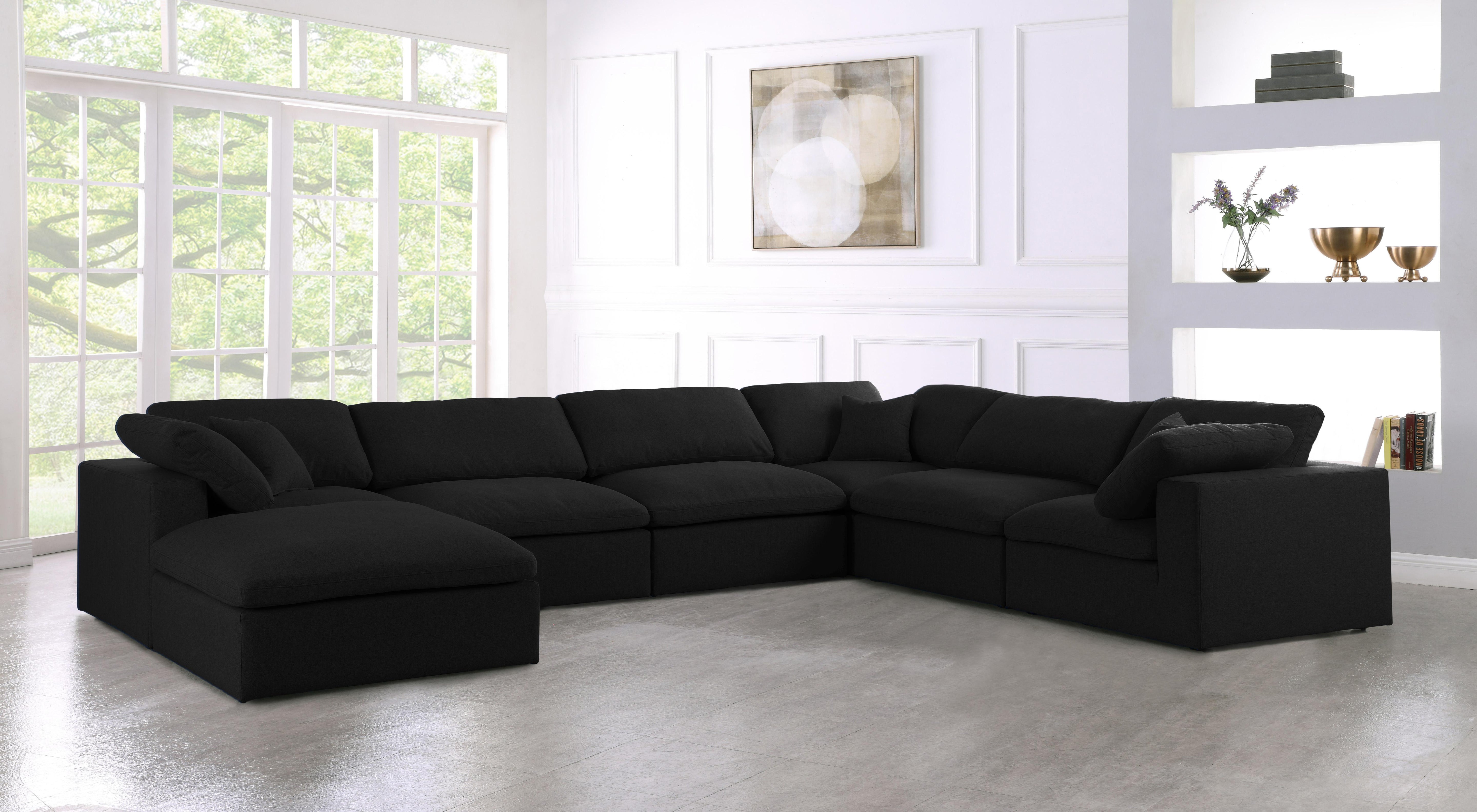 Serene Black Linen Fabric Deluxe Cloud Modular Sectional - Luxury Home Furniture (MI)