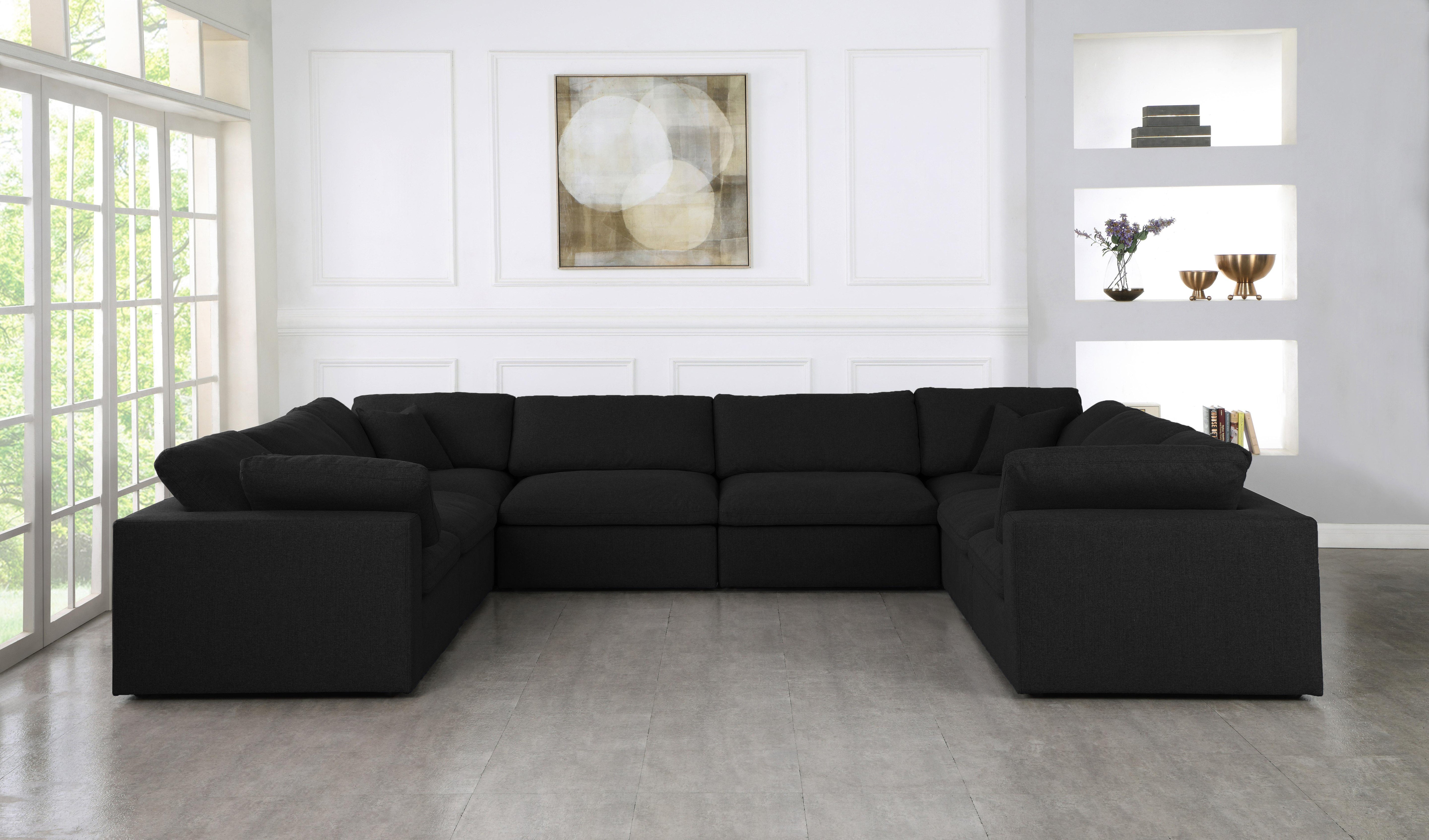 Serene Black Linen Fabric Deluxe Cloud Modular Sectional - Luxury Home Furniture (MI)