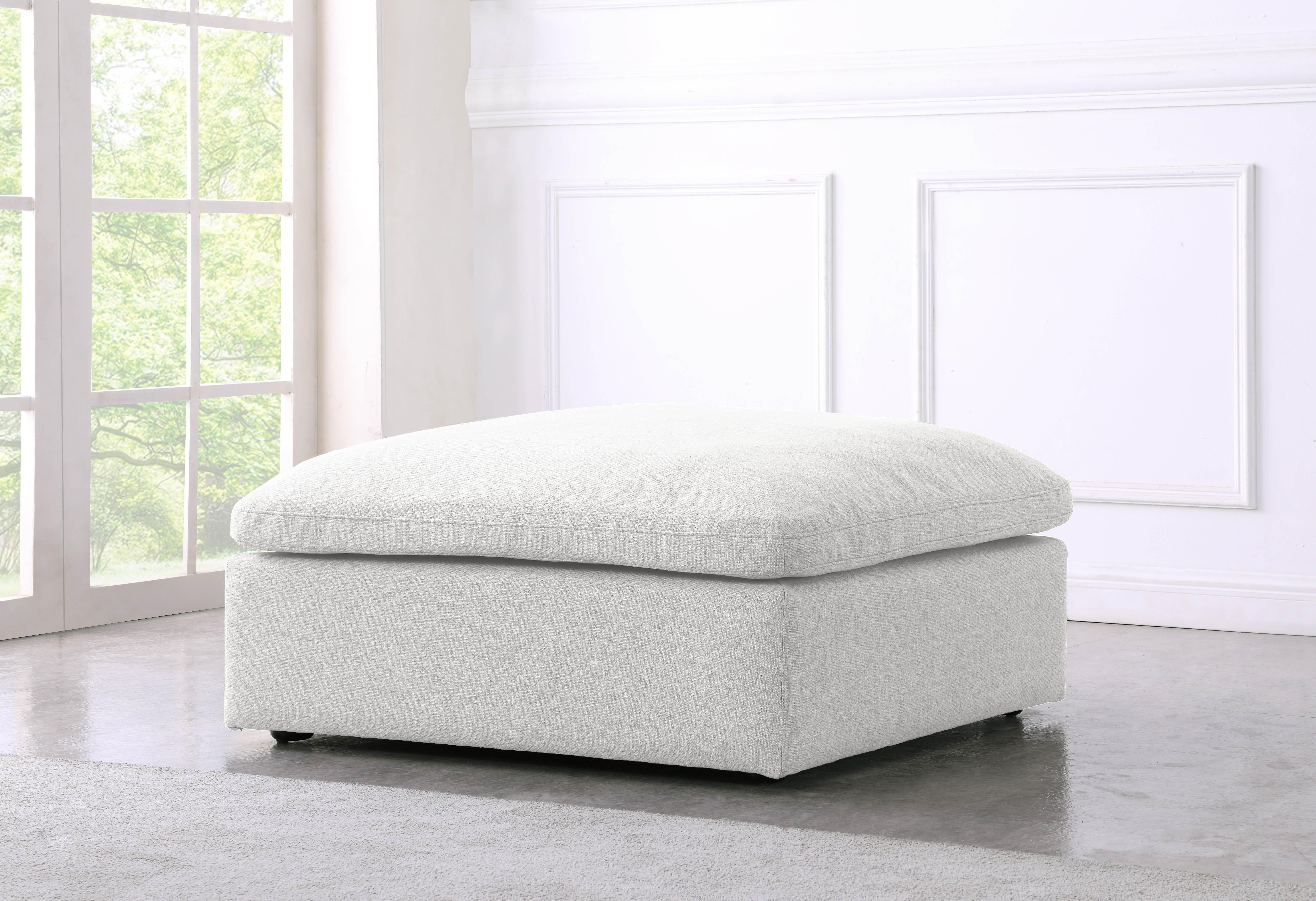Serene Cream Linen Fabric Deluxe Cloud Ottoman - Luxury Home Furniture (MI)