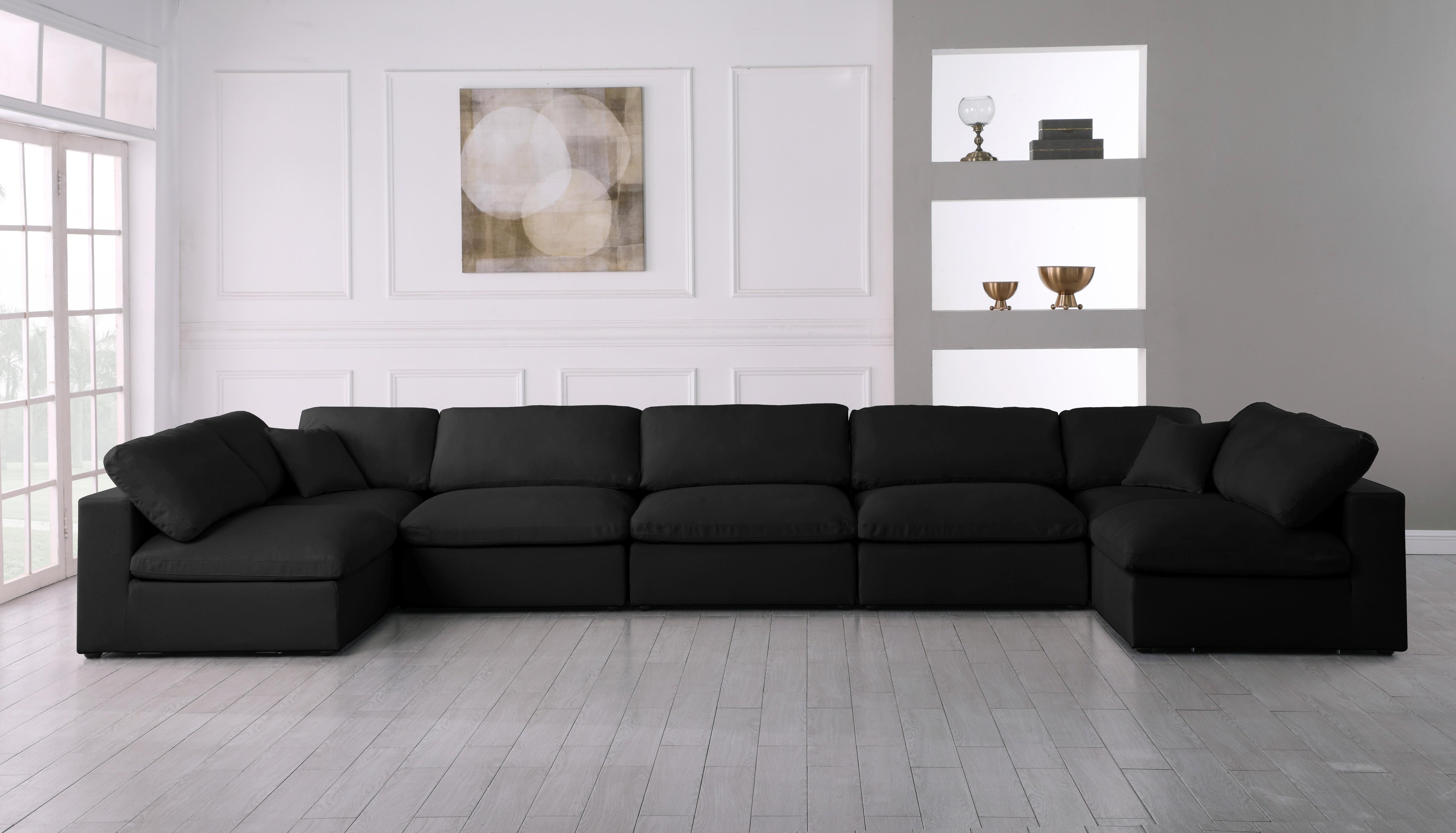 Serene Black Linen Fabric Deluxe Cloud Modular Sectional - Luxury Home Furniture (MI)