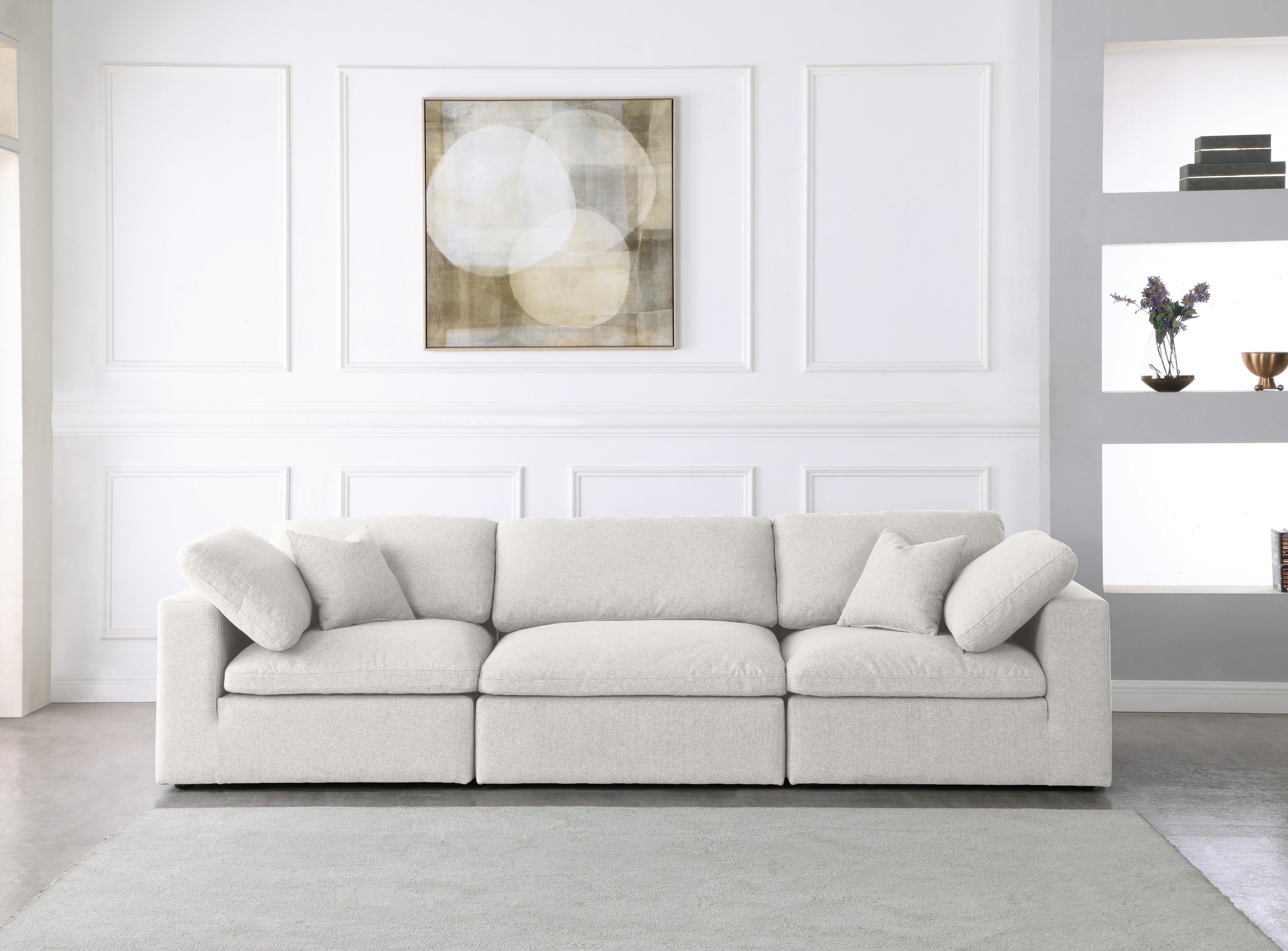 Serene Cream Linen Fabric Deluxe Cloud Modular Sofa - Luxury Home Furniture (MI)