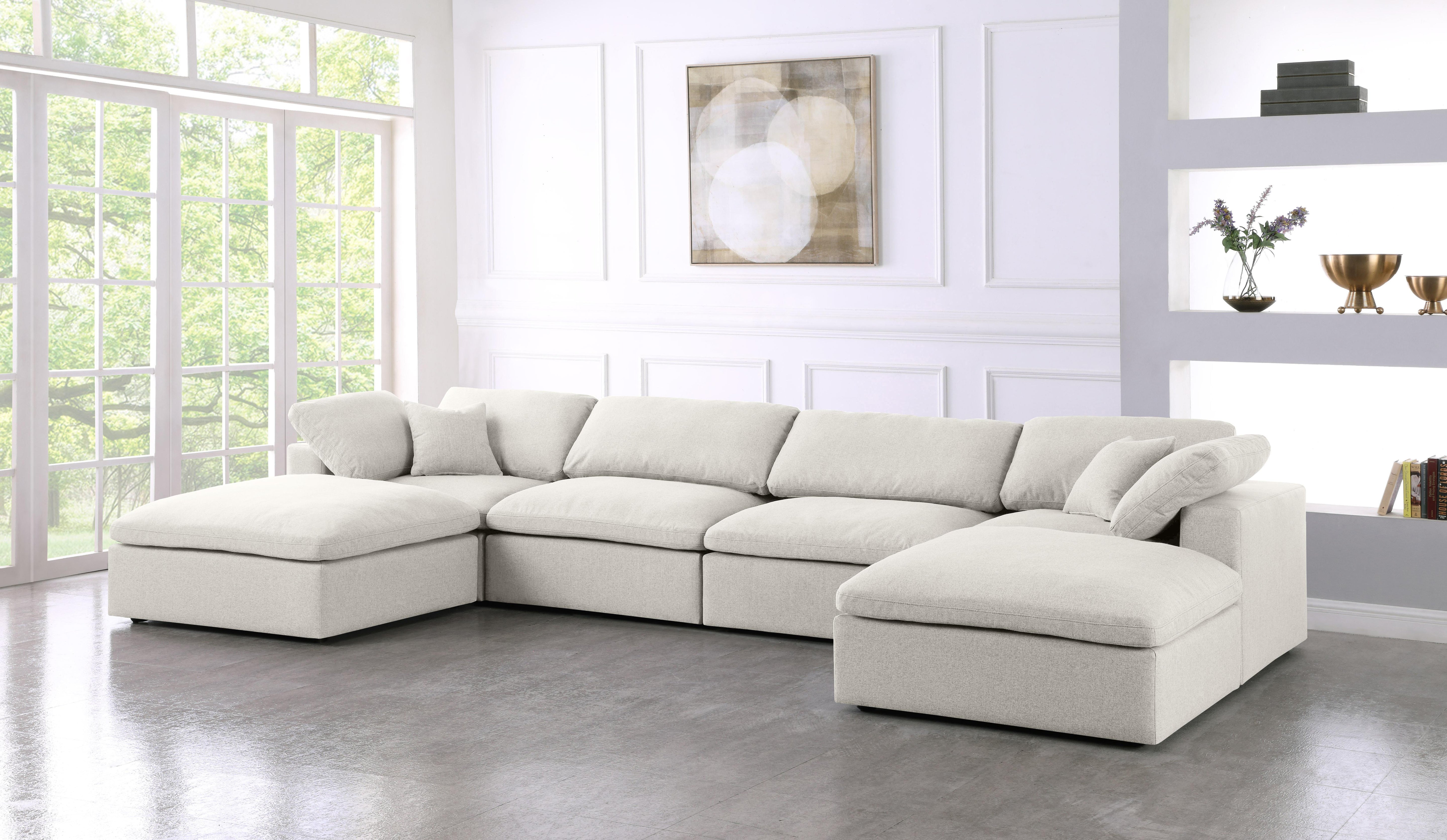 Serene Cream Linen Fabric Deluxe Cloud Modular Sectional - Luxury Home Furniture (MI)