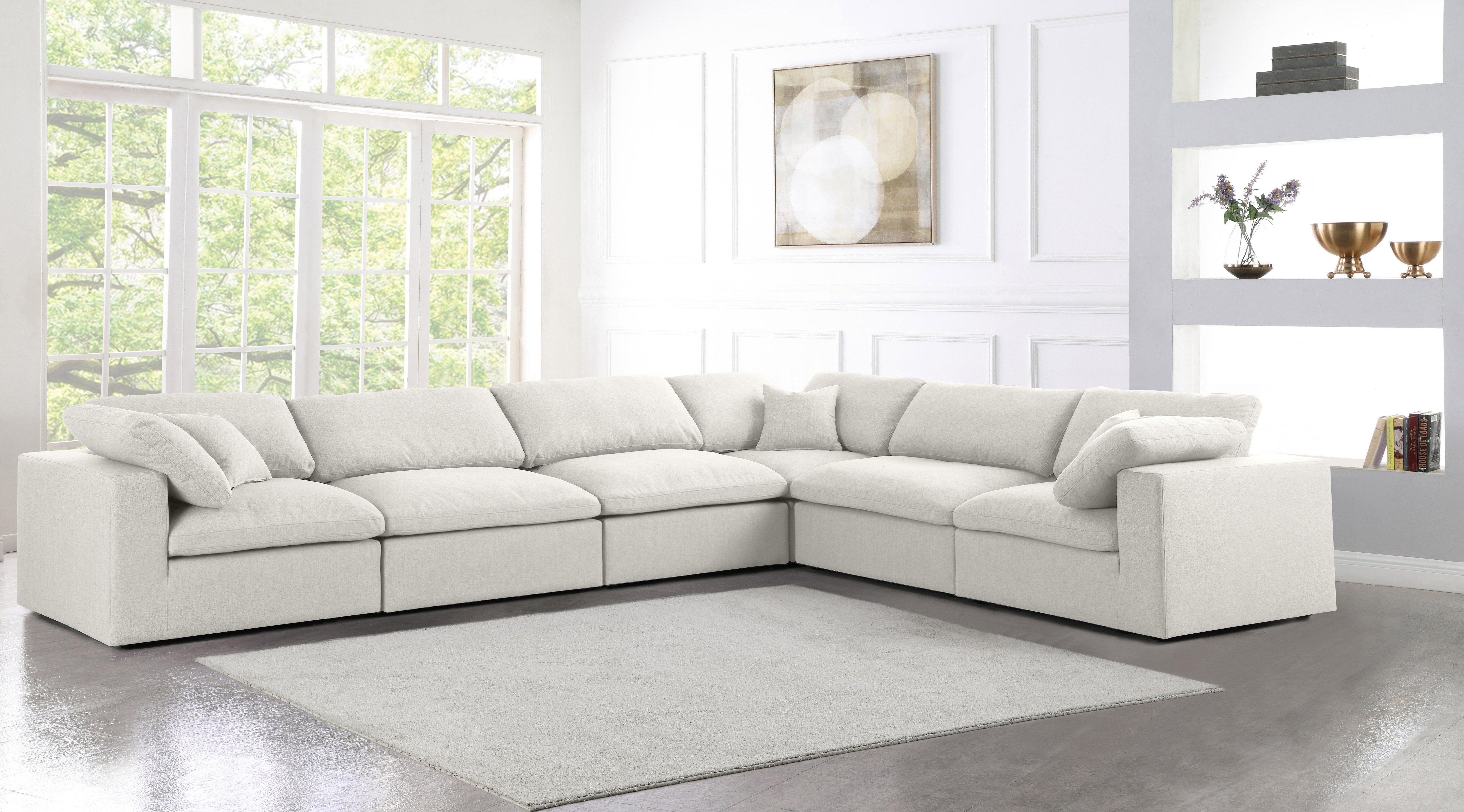 Serene Cream Linen Fabric Deluxe Cloud Modular Sectional - Luxury Home Furniture (MI)