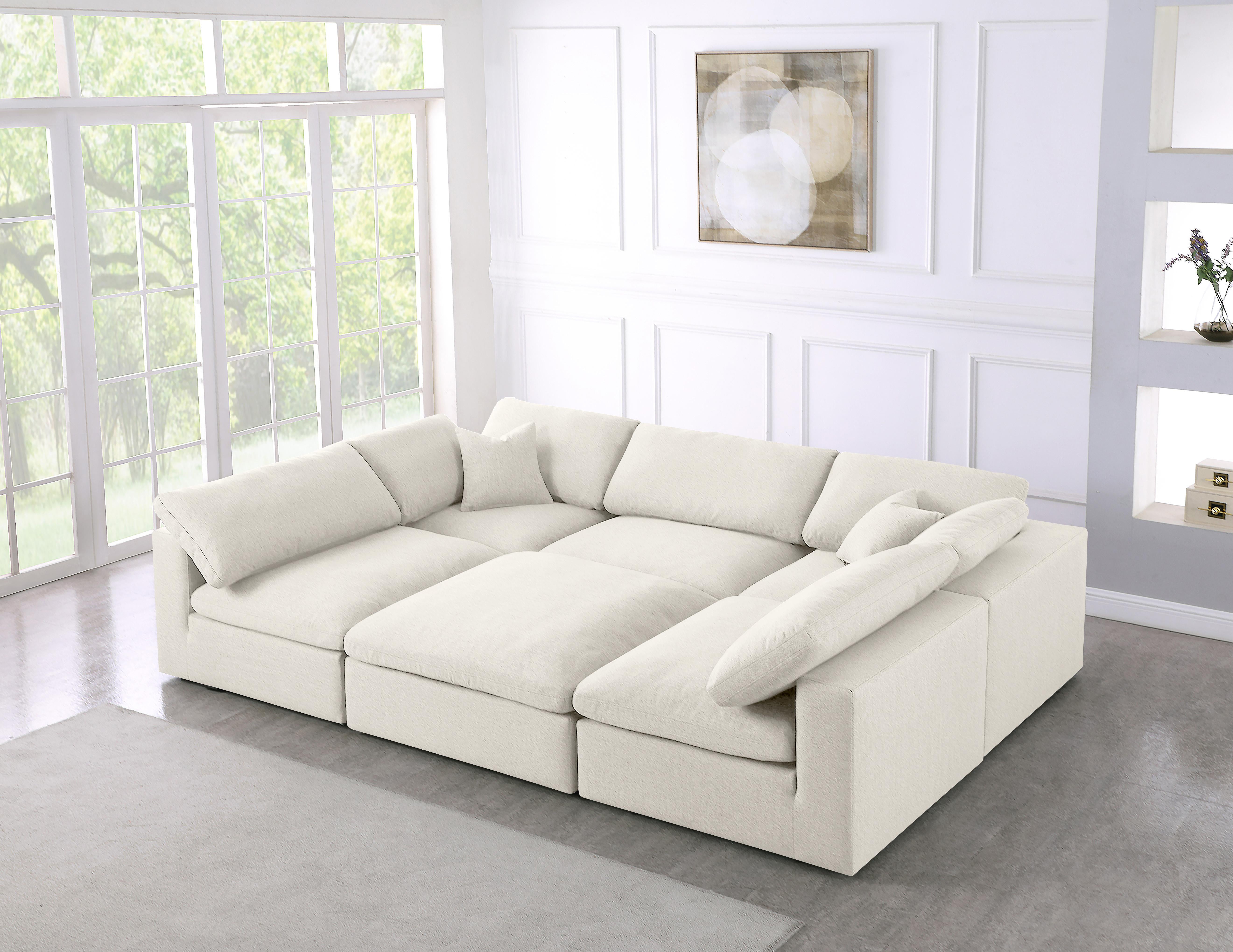 Serene Cream Linen Fabric Deluxe Cloud Modular Sectional - Luxury Home Furniture (MI)
