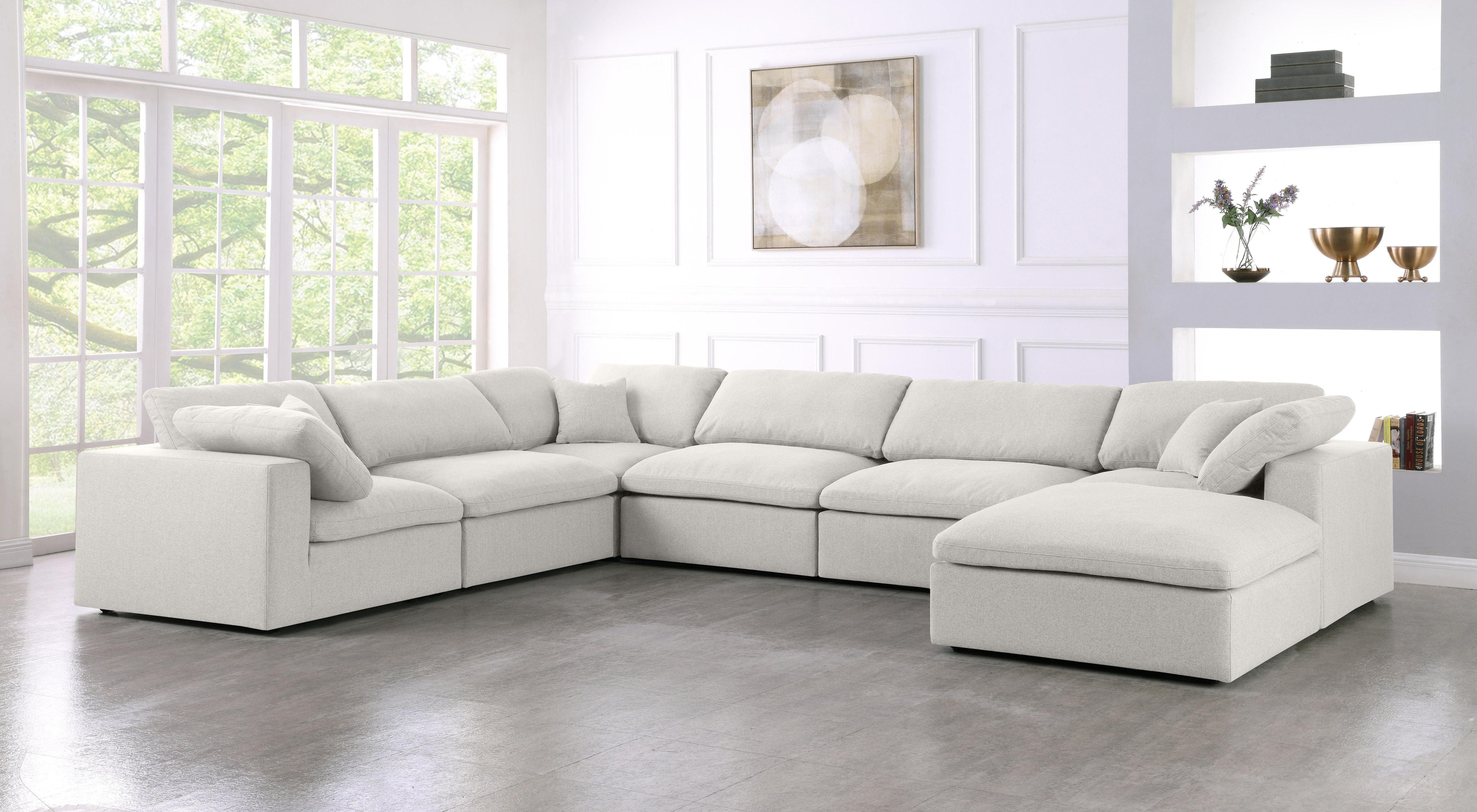 Serene Cream Linen Fabric Deluxe Cloud Modular Sectional - Luxury Home Furniture (MI)