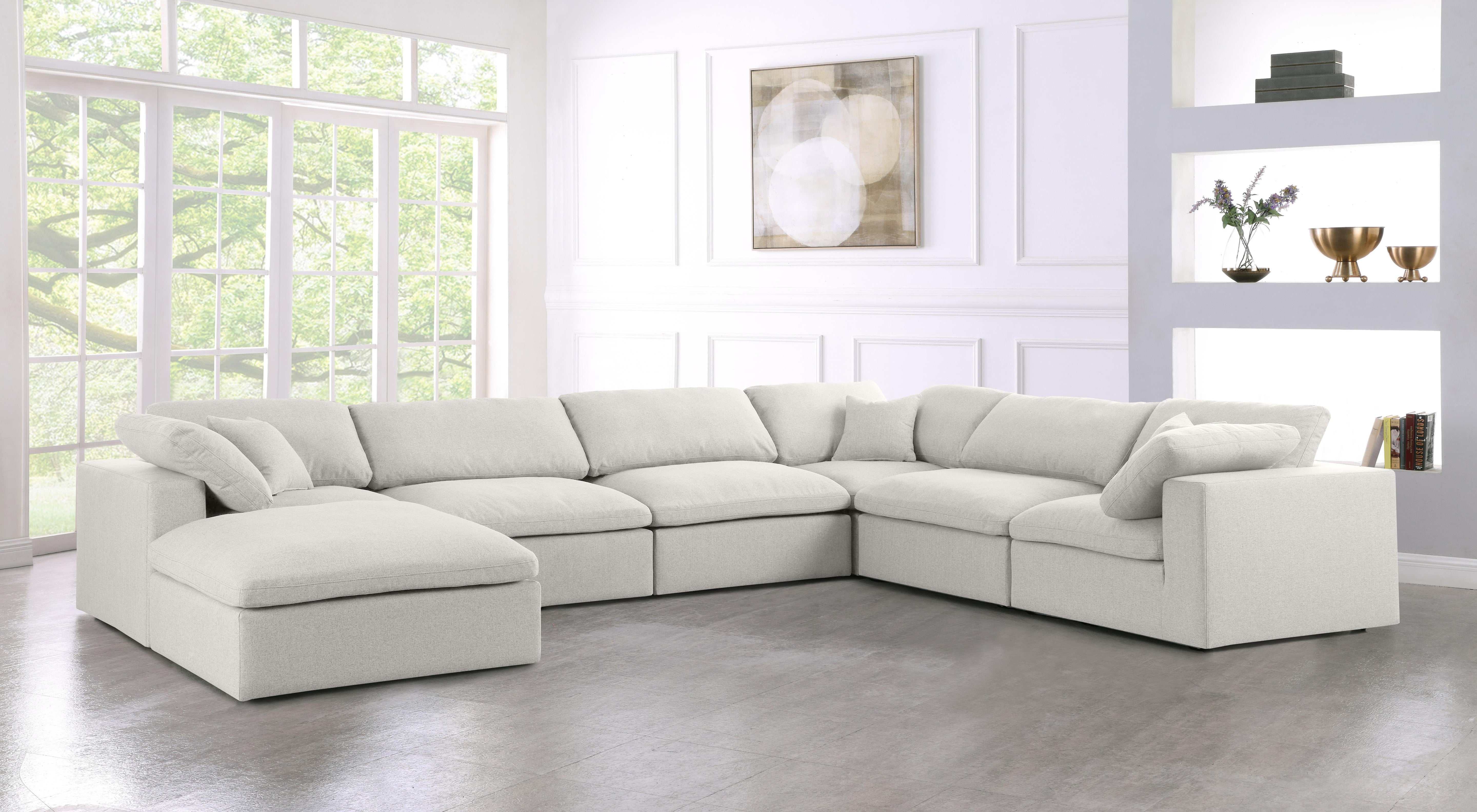 Serene Cream Linen Fabric Deluxe Cloud Modular Sectional - Luxury Home Furniture (MI)