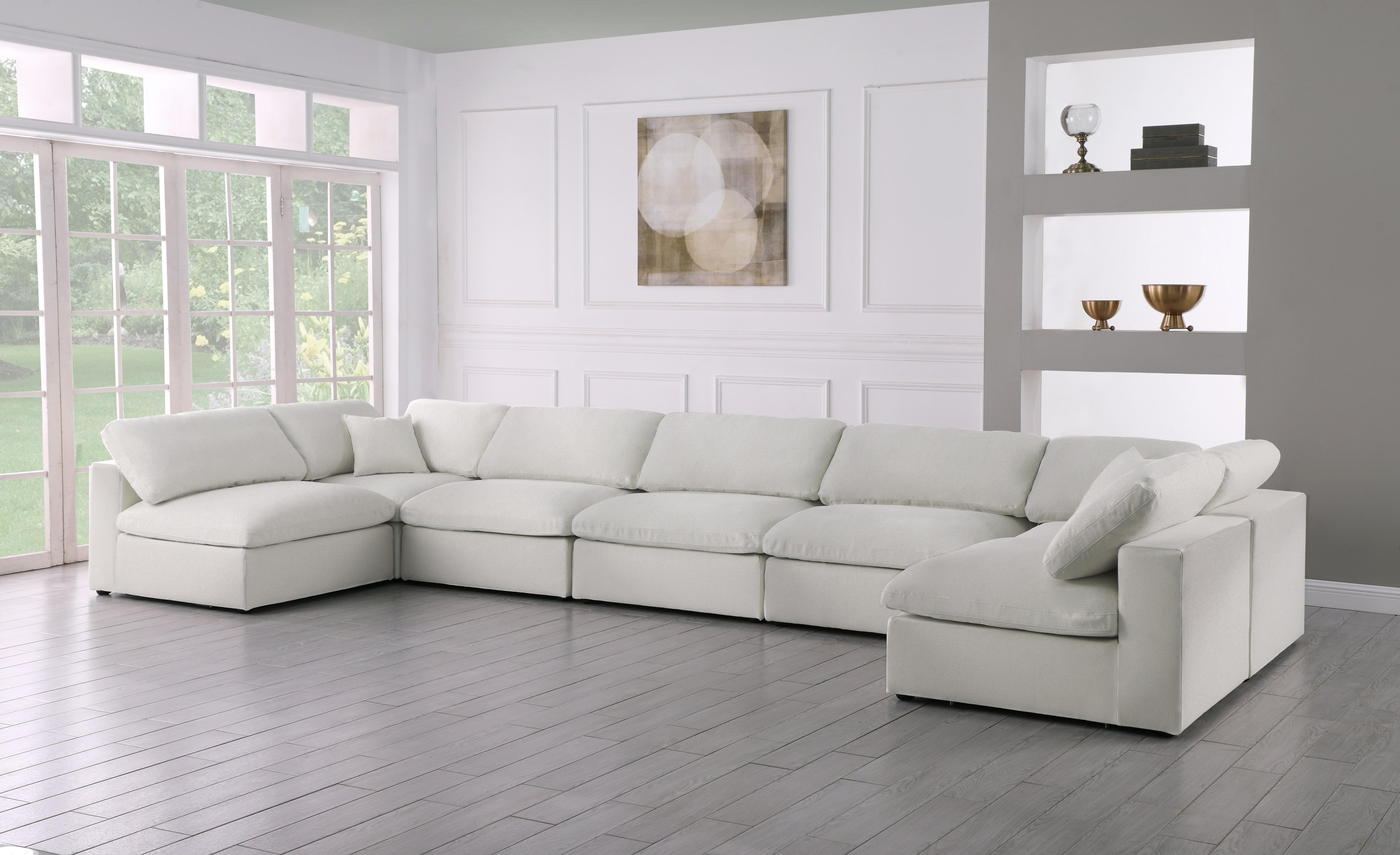 Serene Cream Linen Fabric Deluxe Cloud Modular Sectional - Luxury Home Furniture (MI)