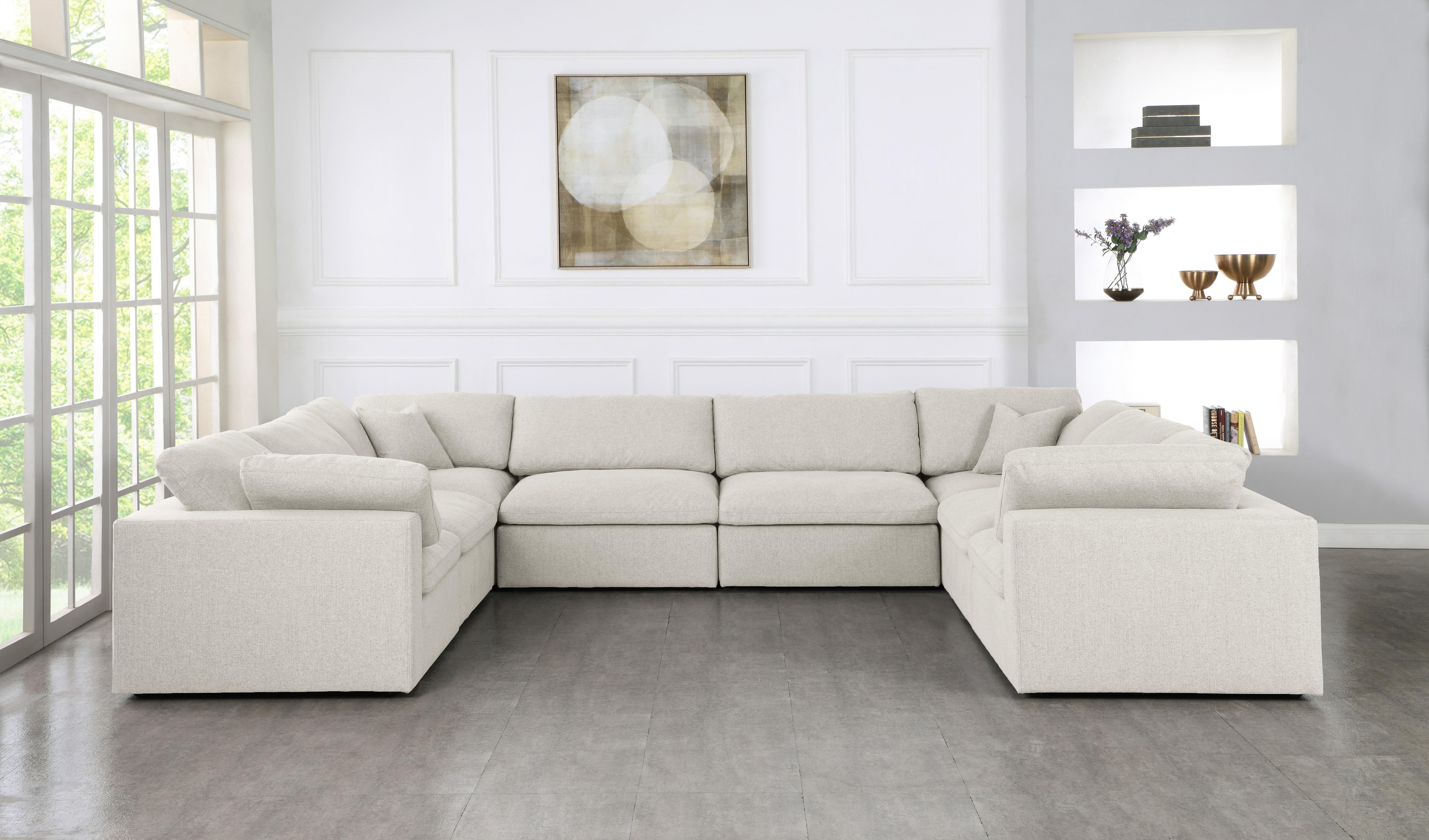 Serene Cream Linen Fabric Deluxe Cloud Modular Sectional - Luxury Home Furniture (MI)