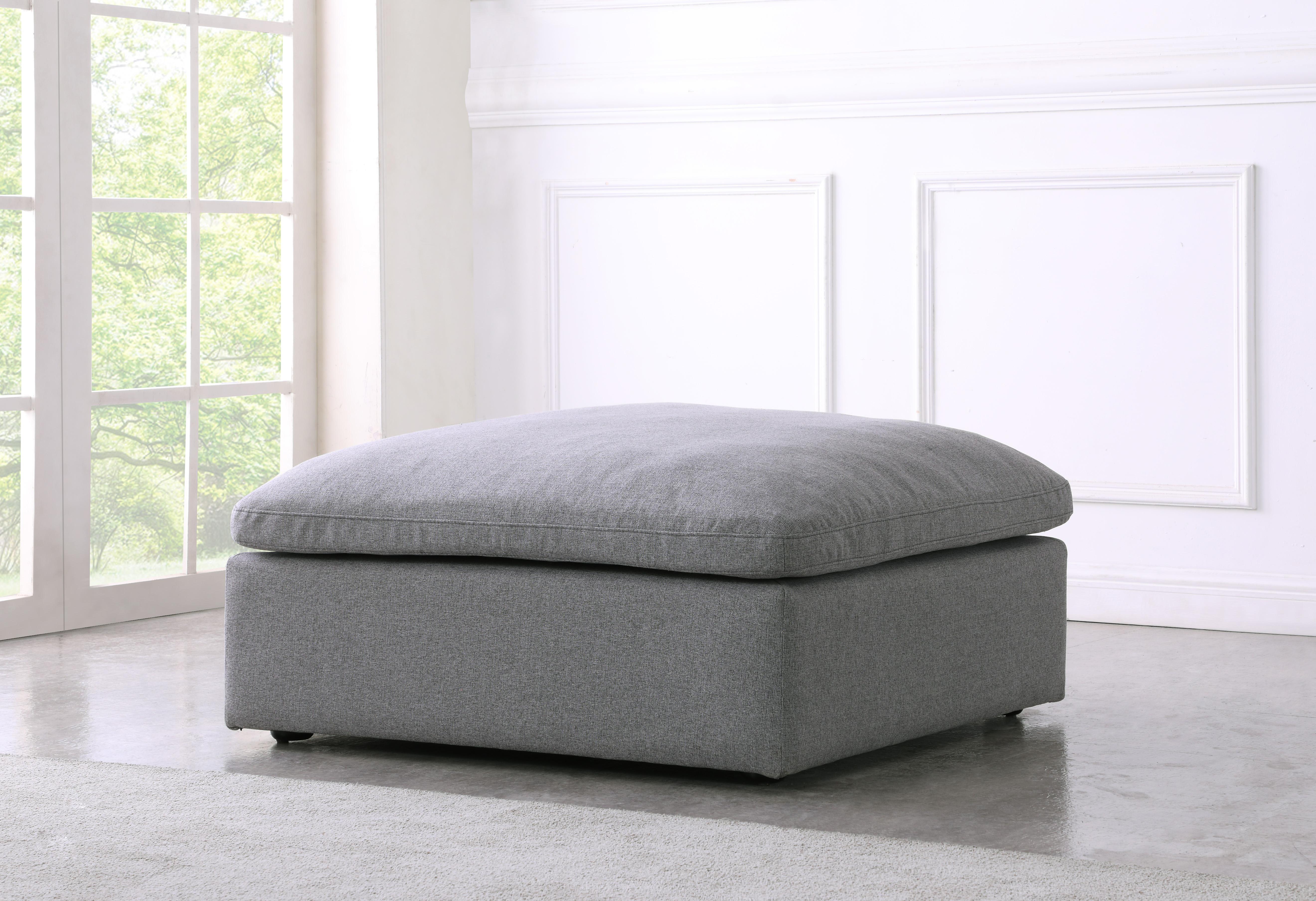 Serene Grey Linen Fabric Deluxe Cloud Ottoman - Luxury Home Furniture (MI)