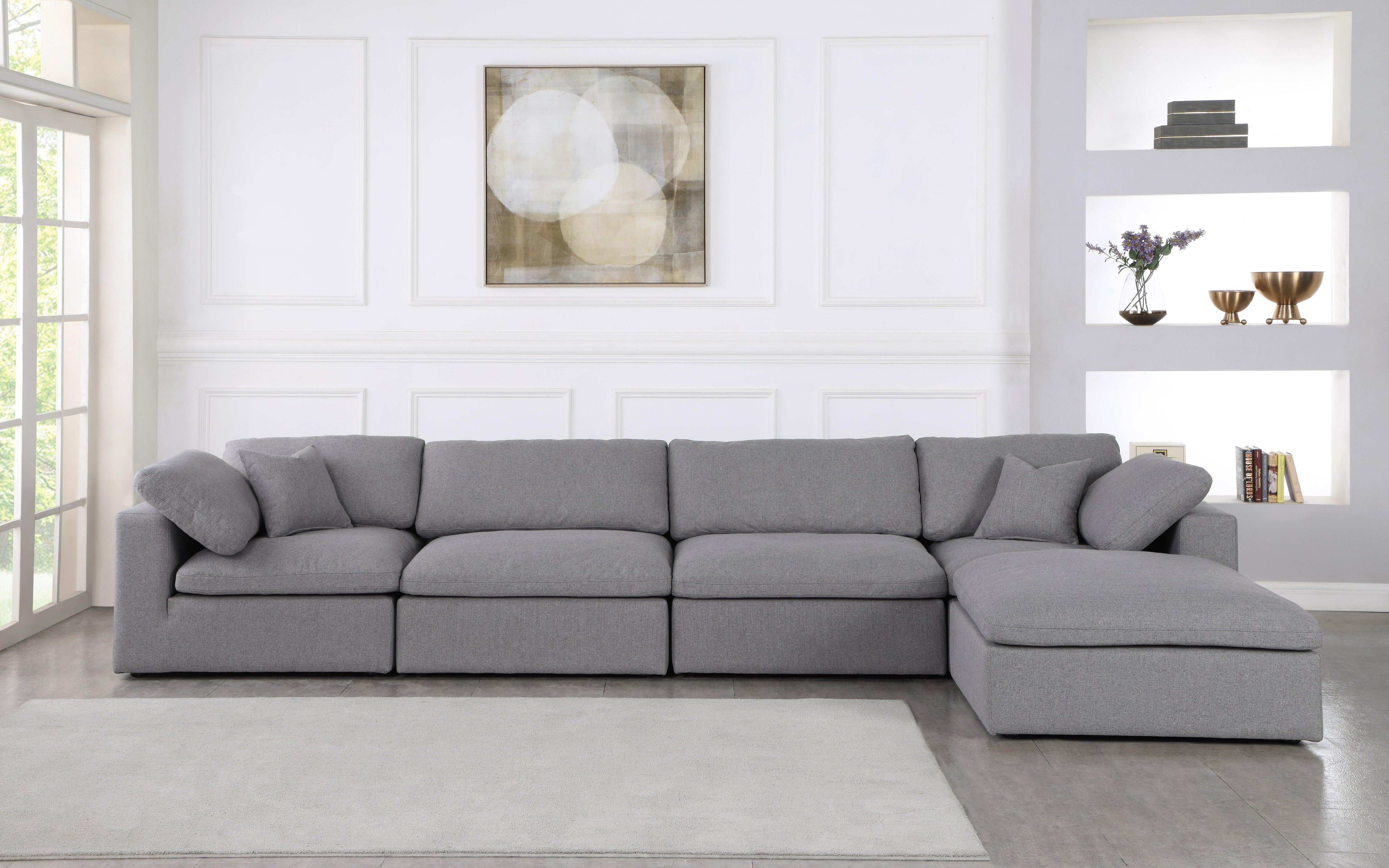 Serene Grey Linen Fabric Deluxe Cloud Modular Sectional - Luxury Home Furniture (MI)