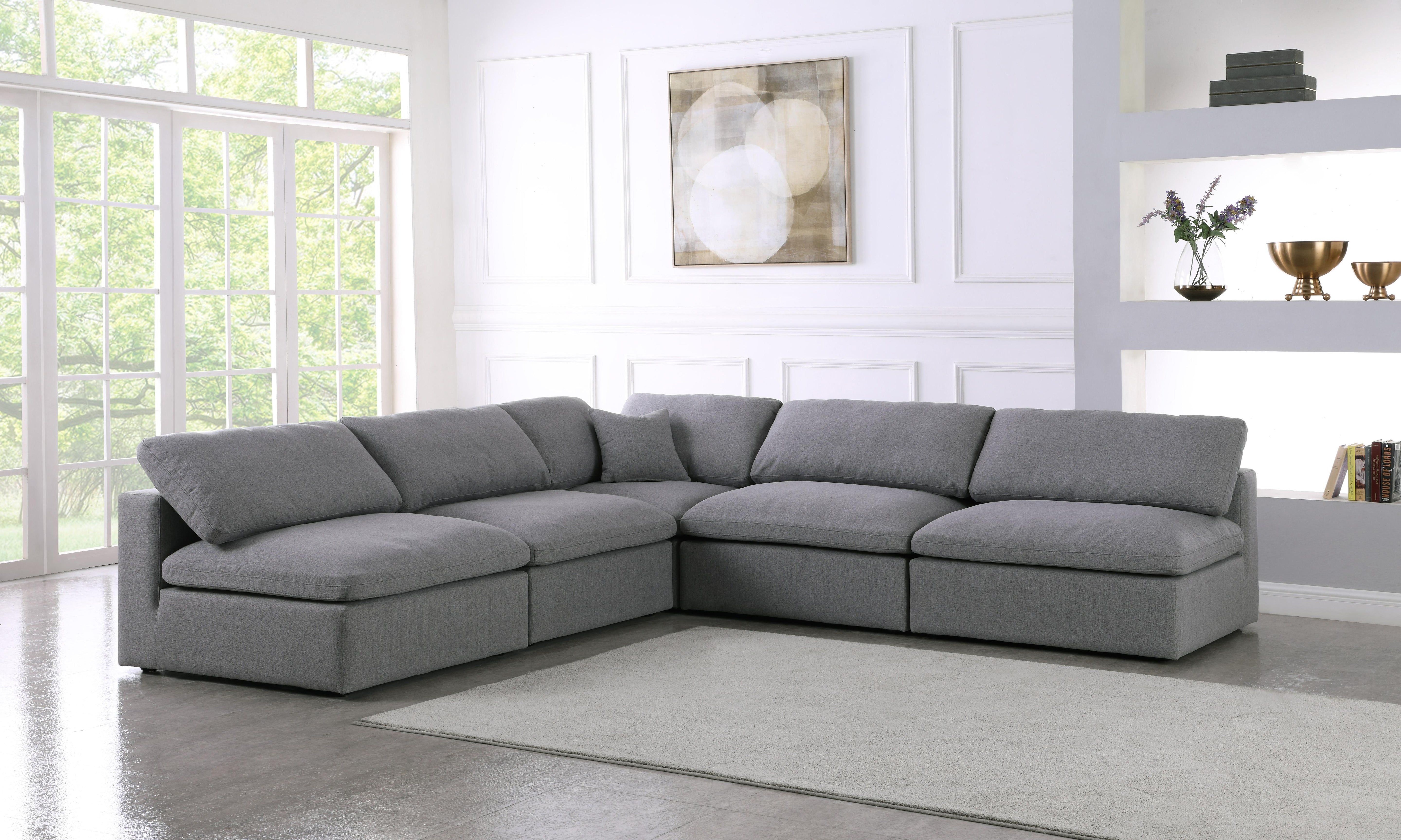 Serene Grey Linen Fabric Deluxe Cloud Modular Sectional - Luxury Home Furniture (MI)