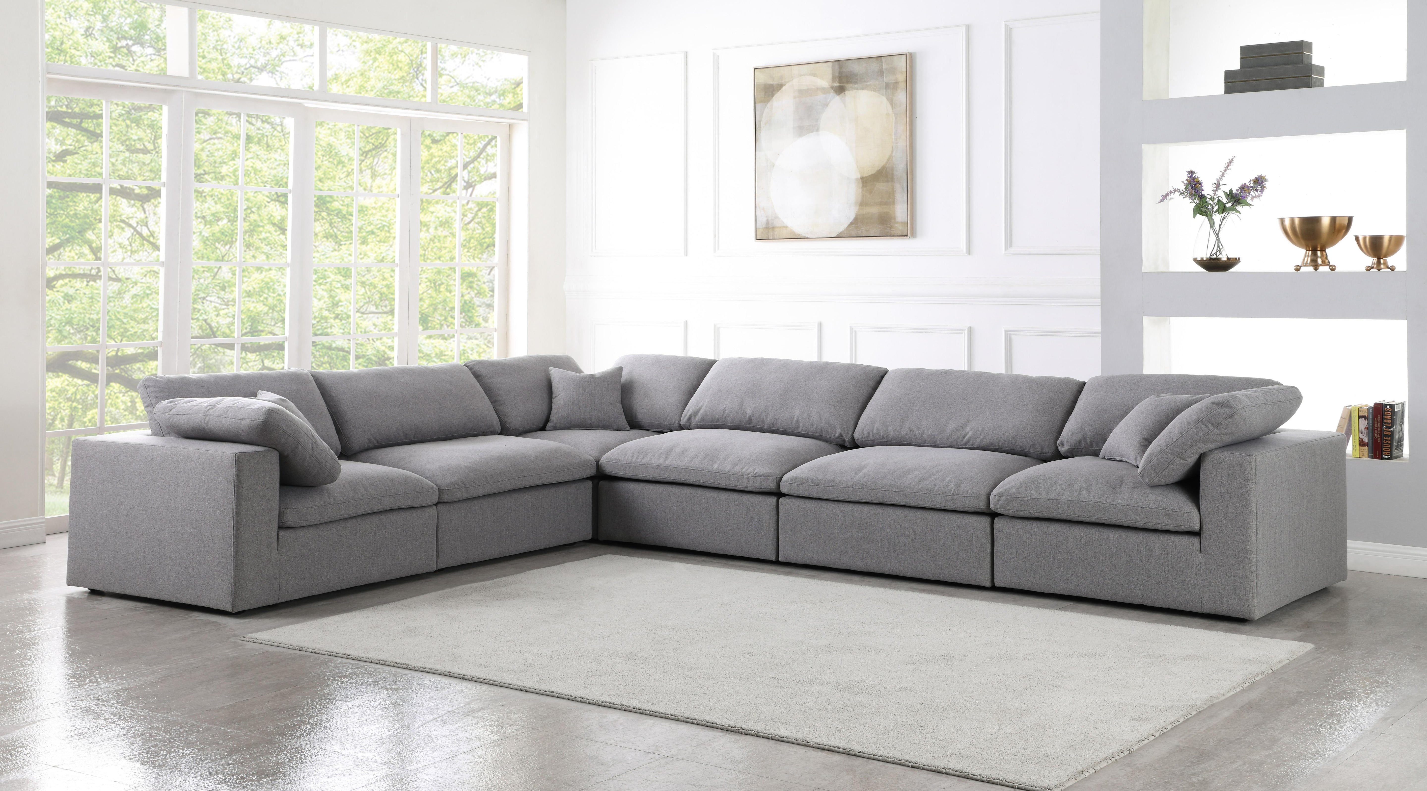 Serene Grey Linen Fabric Deluxe Cloud Modular Sectional - Luxury Home Furniture (MI)