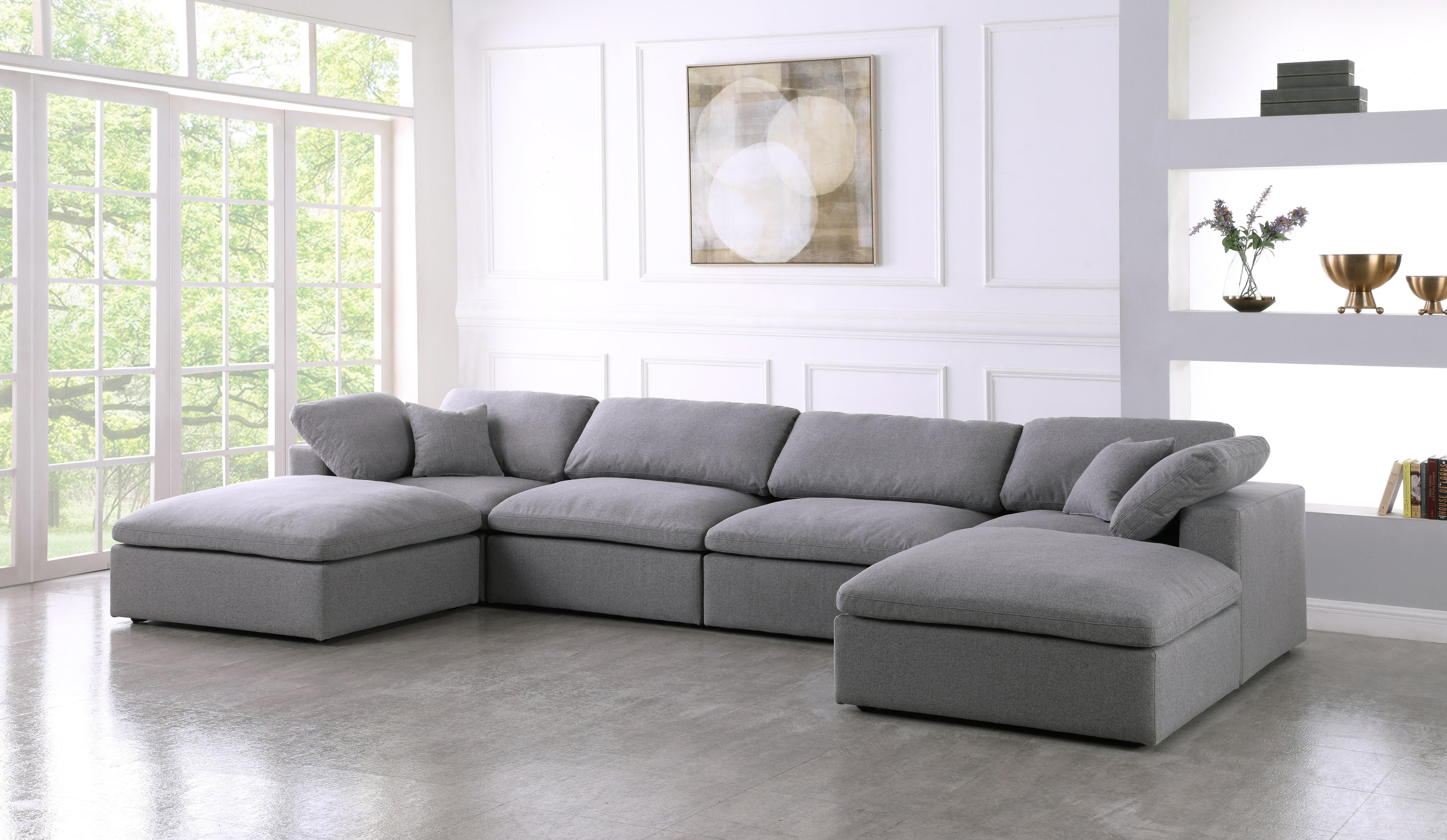 Serene Grey Linen Fabric Deluxe Cloud Modular Sectional - Luxury Home Furniture (MI)