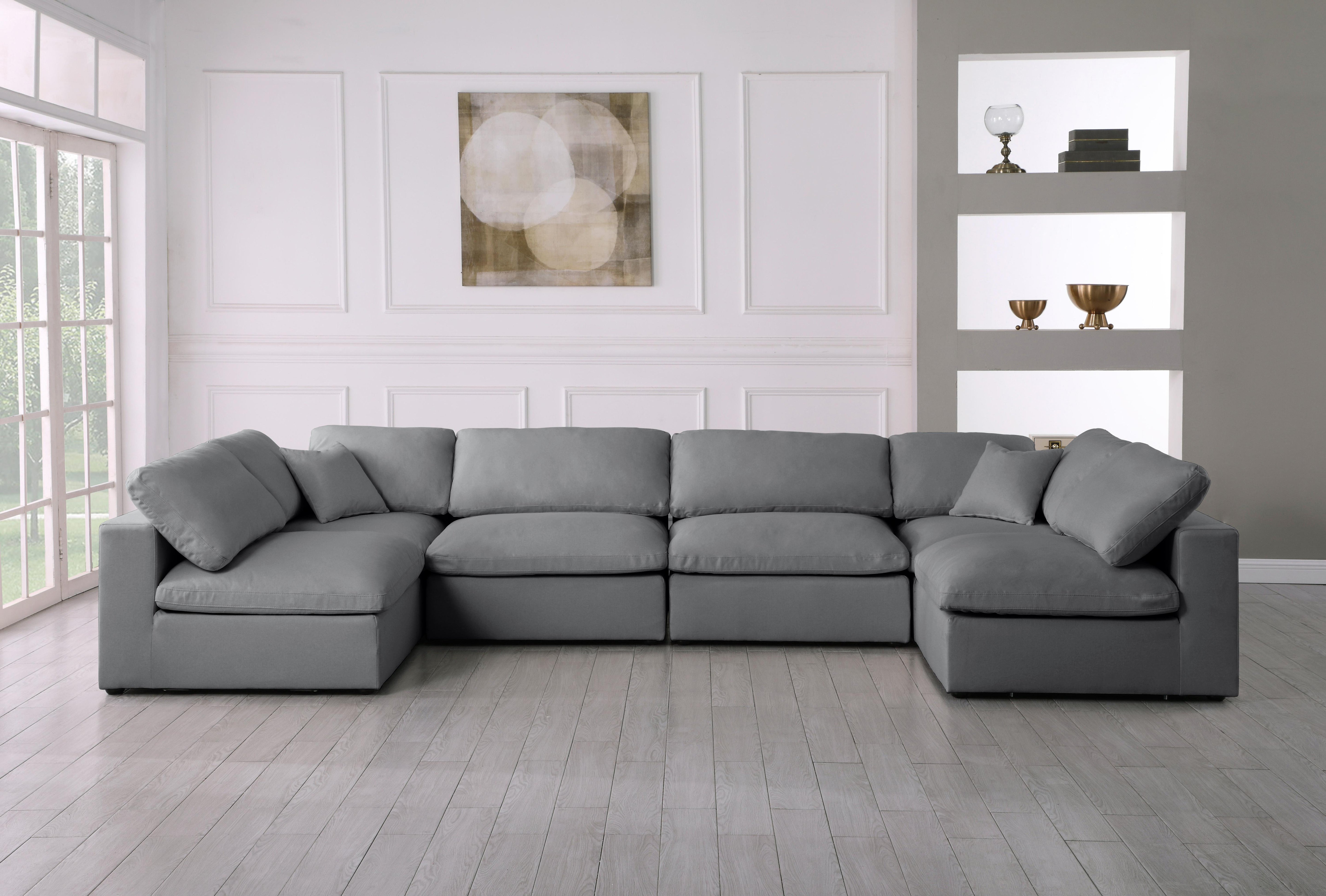Serene Grey Linen Fabric Deluxe Cloud Modular Sectional - Luxury Home Furniture (MI)