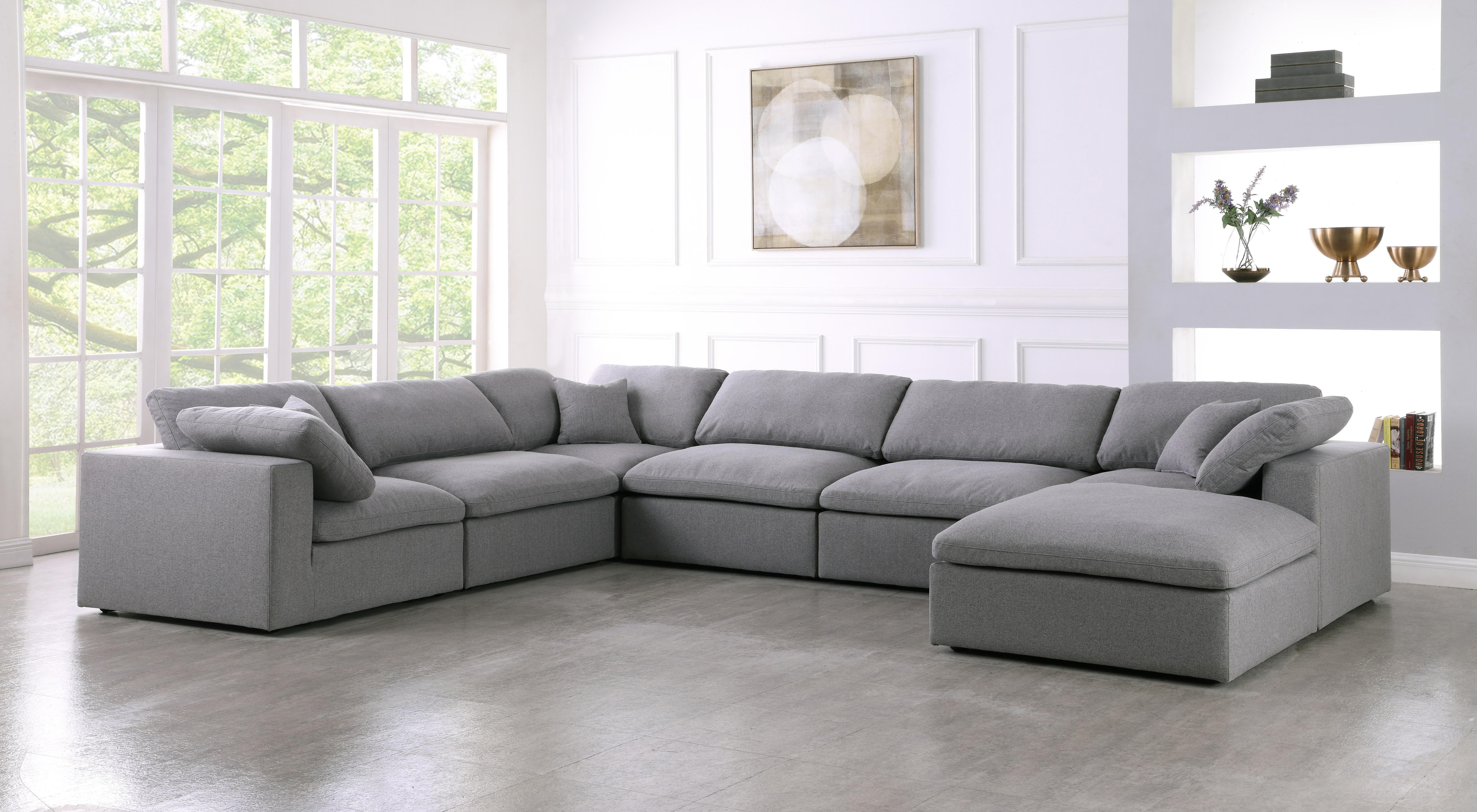 Serene Grey Linen Fabric Deluxe Cloud Modular Sectional - Luxury Home Furniture (MI)