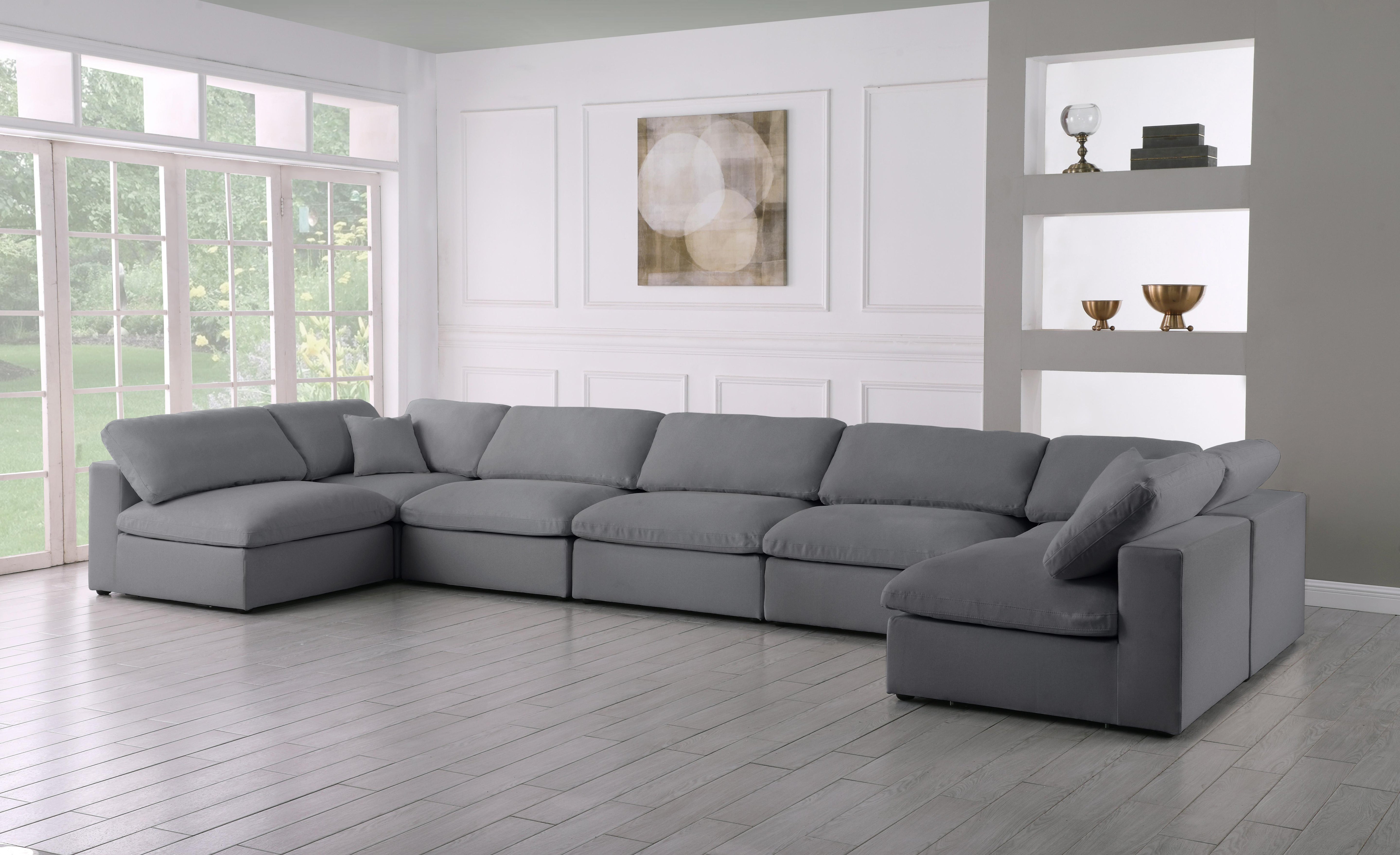 Serene Grey Linen Fabric Deluxe Cloud Modular Sectional - Luxury Home Furniture (MI)