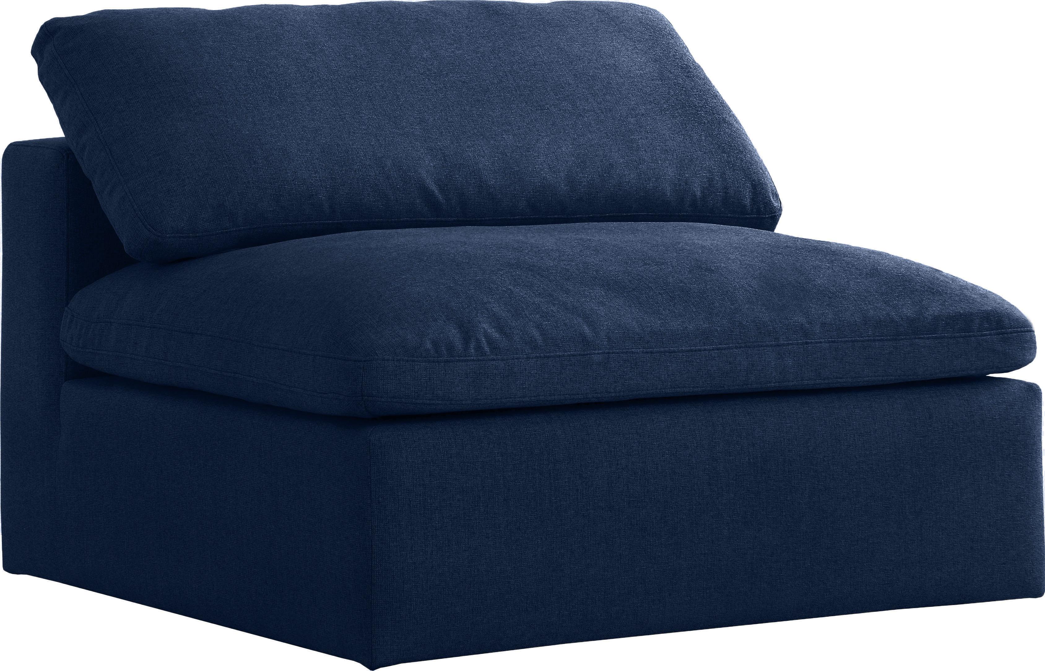 Serene Navy Linen Fabric Deluxe Cloud Armless Chair - Luxury Home Furniture (MI)
