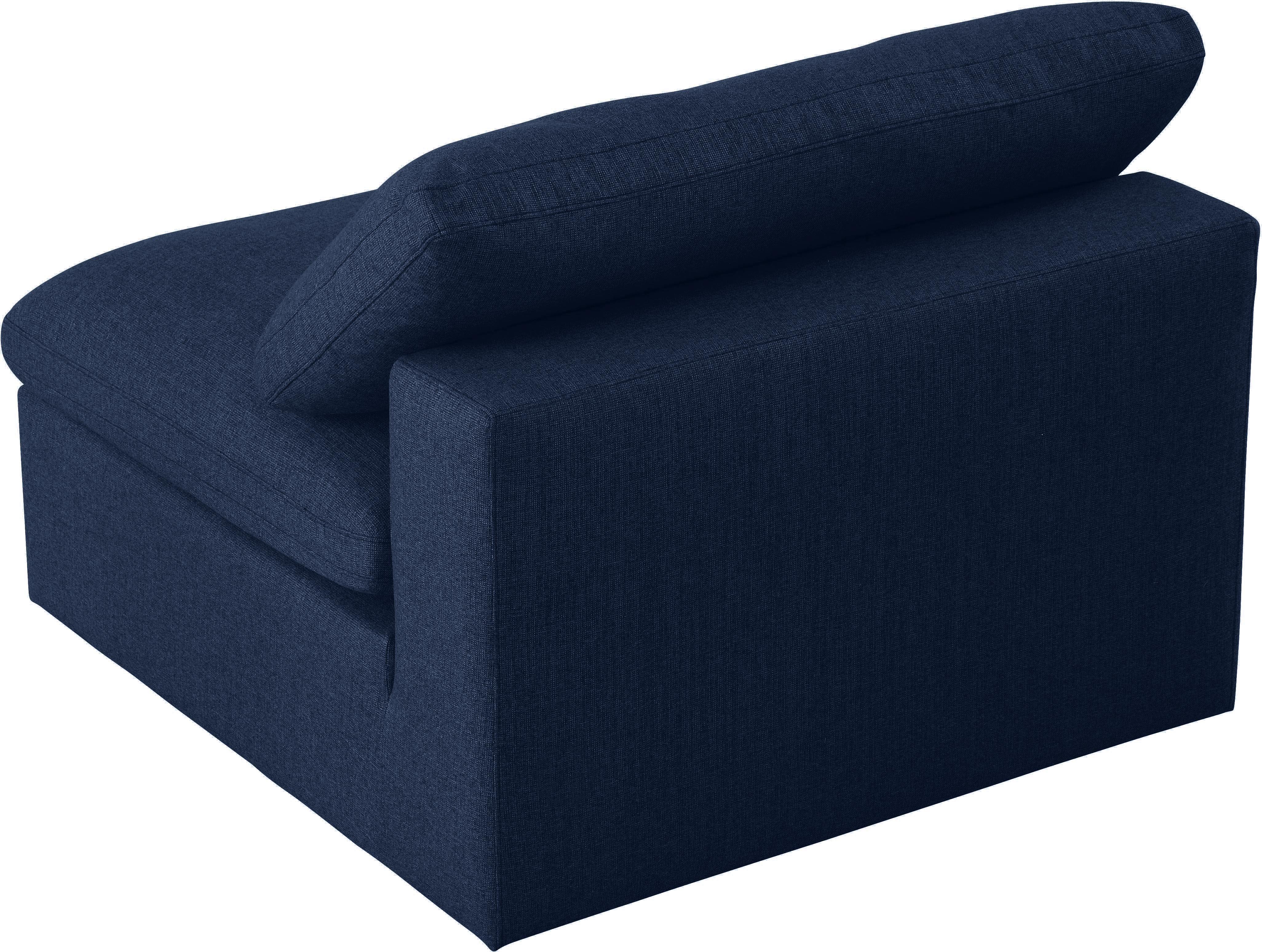 Serene Navy Linen Fabric Deluxe Cloud Armless Chair - Luxury Home Furniture (MI)