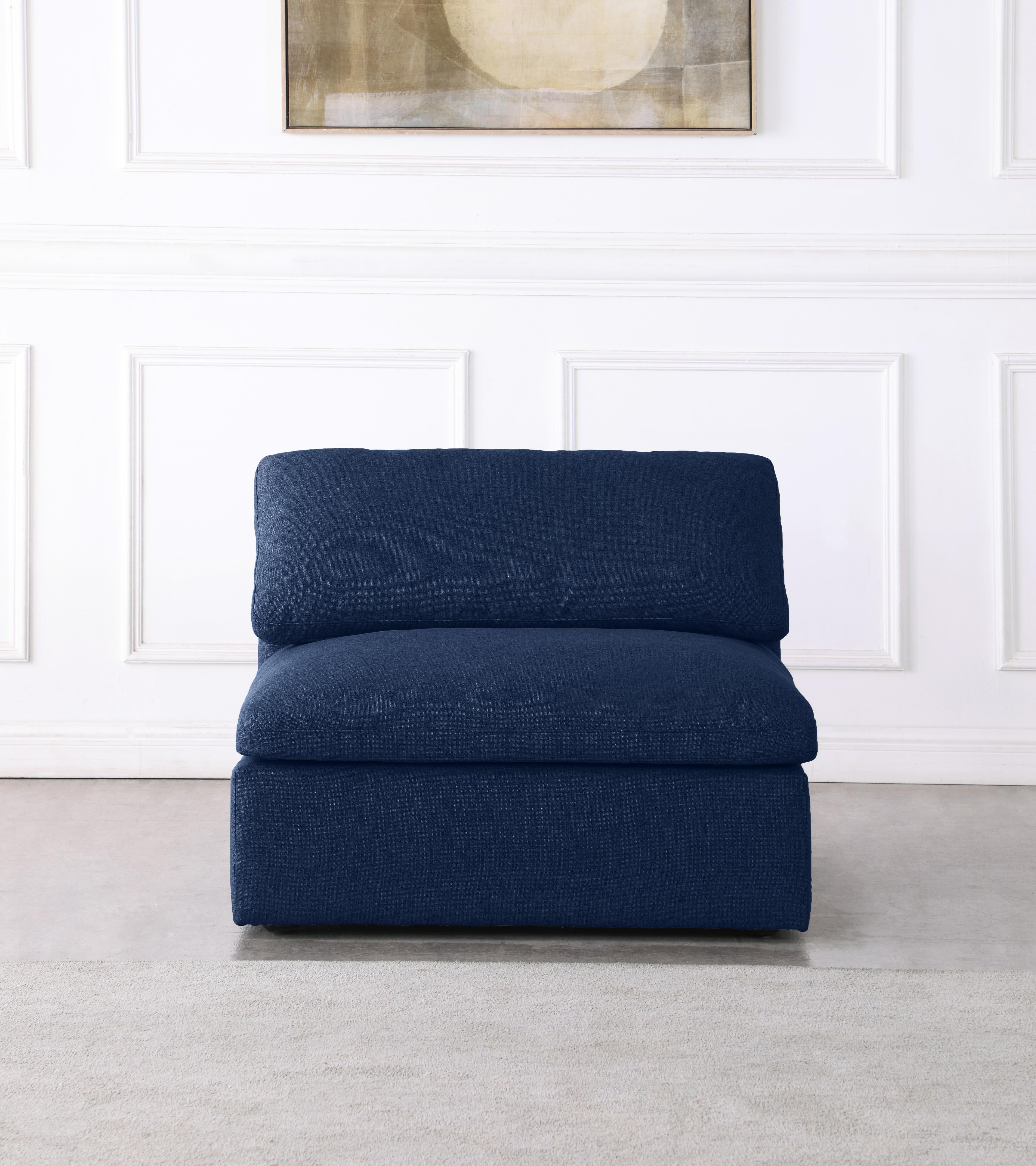 Serene Navy Linen Fabric Deluxe Cloud Armless Chair - Luxury Home Furniture (MI)
