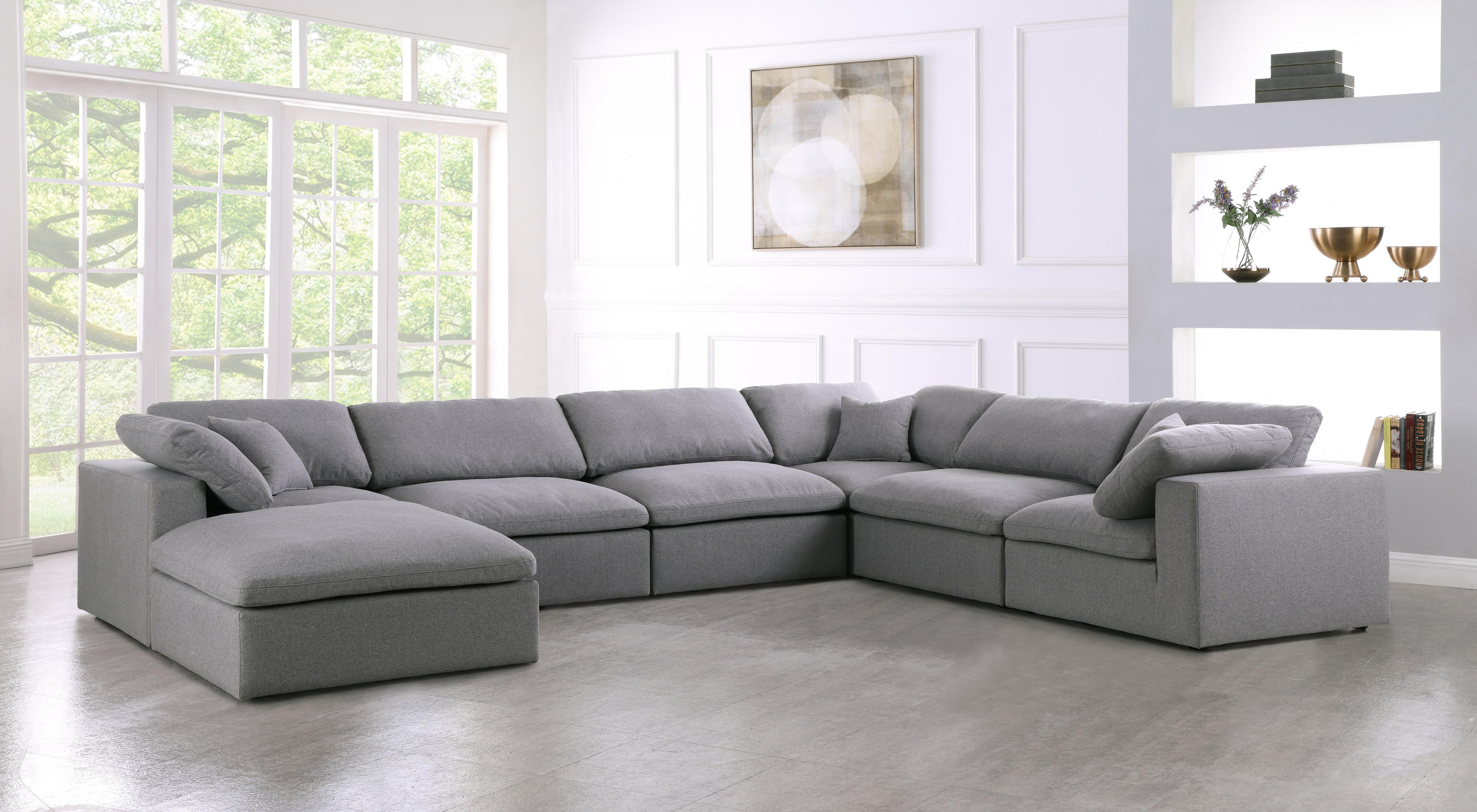Serene Grey Linen Fabric Deluxe Cloud Modular Sectional - Luxury Home Furniture (MI)