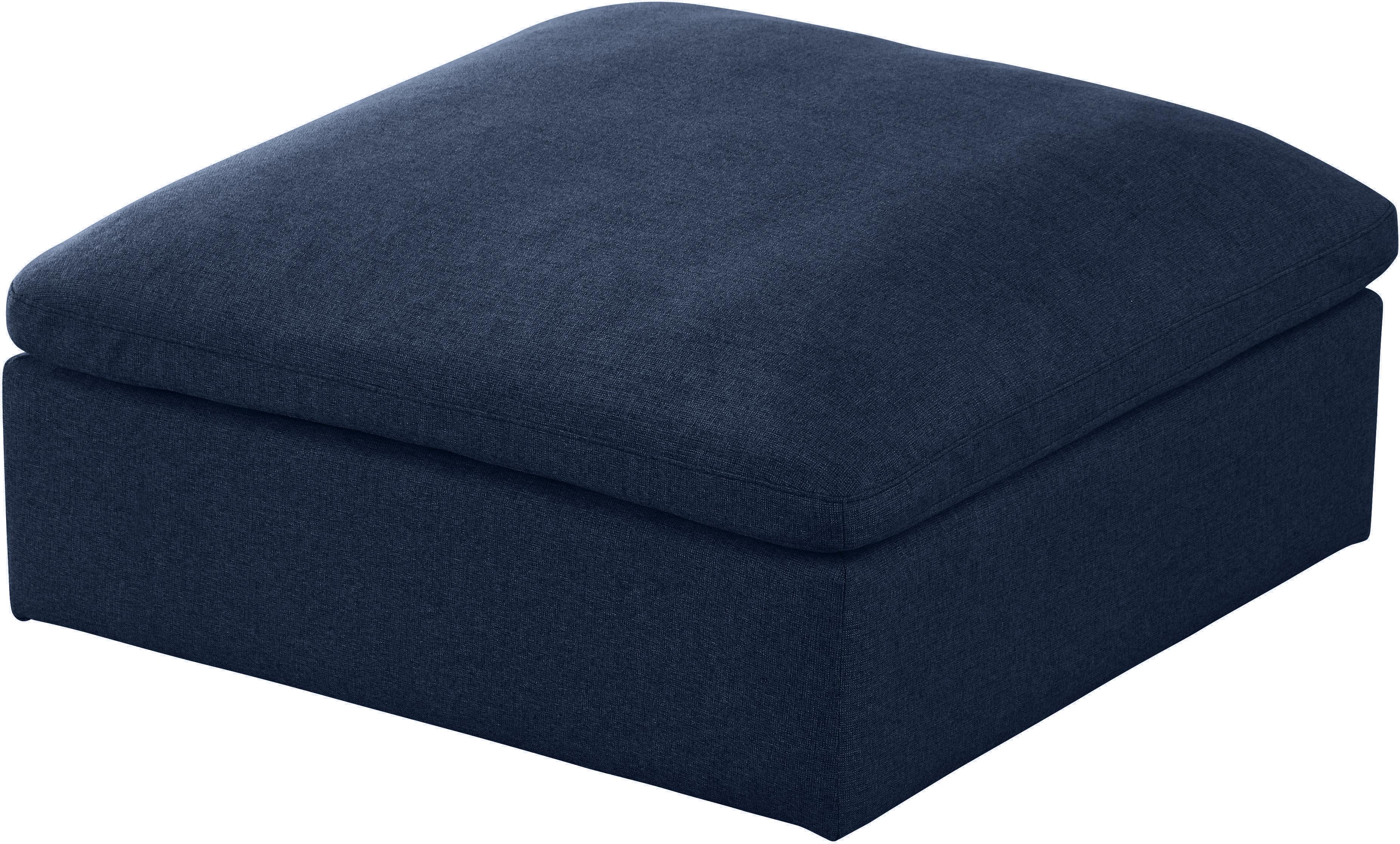 Serene Navy Linen Fabric Deluxe Cloud Ottoman - Luxury Home Furniture (MI)