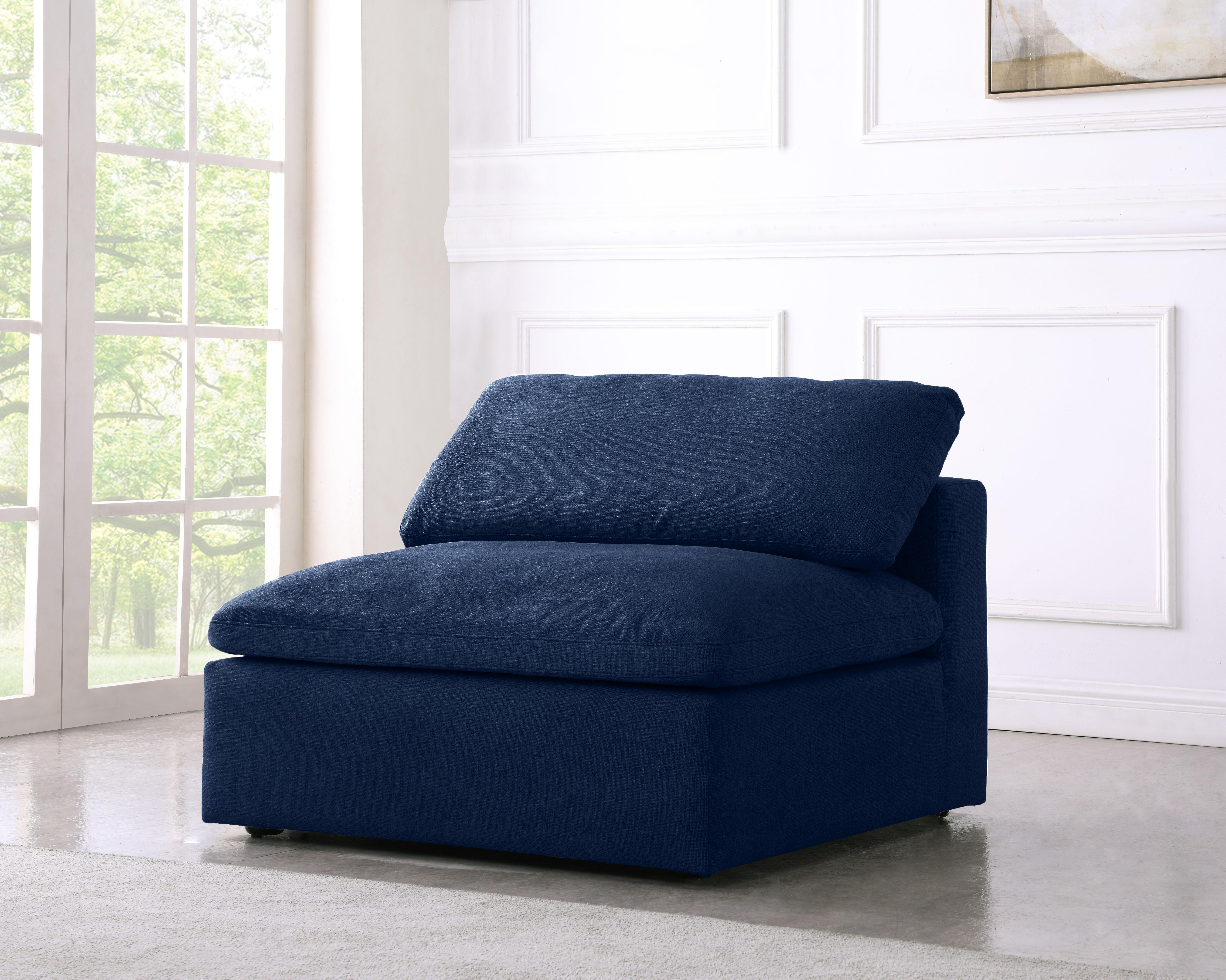 Serene Navy Linen Fabric Deluxe Cloud Armless Chair - Luxury Home Furniture (MI)