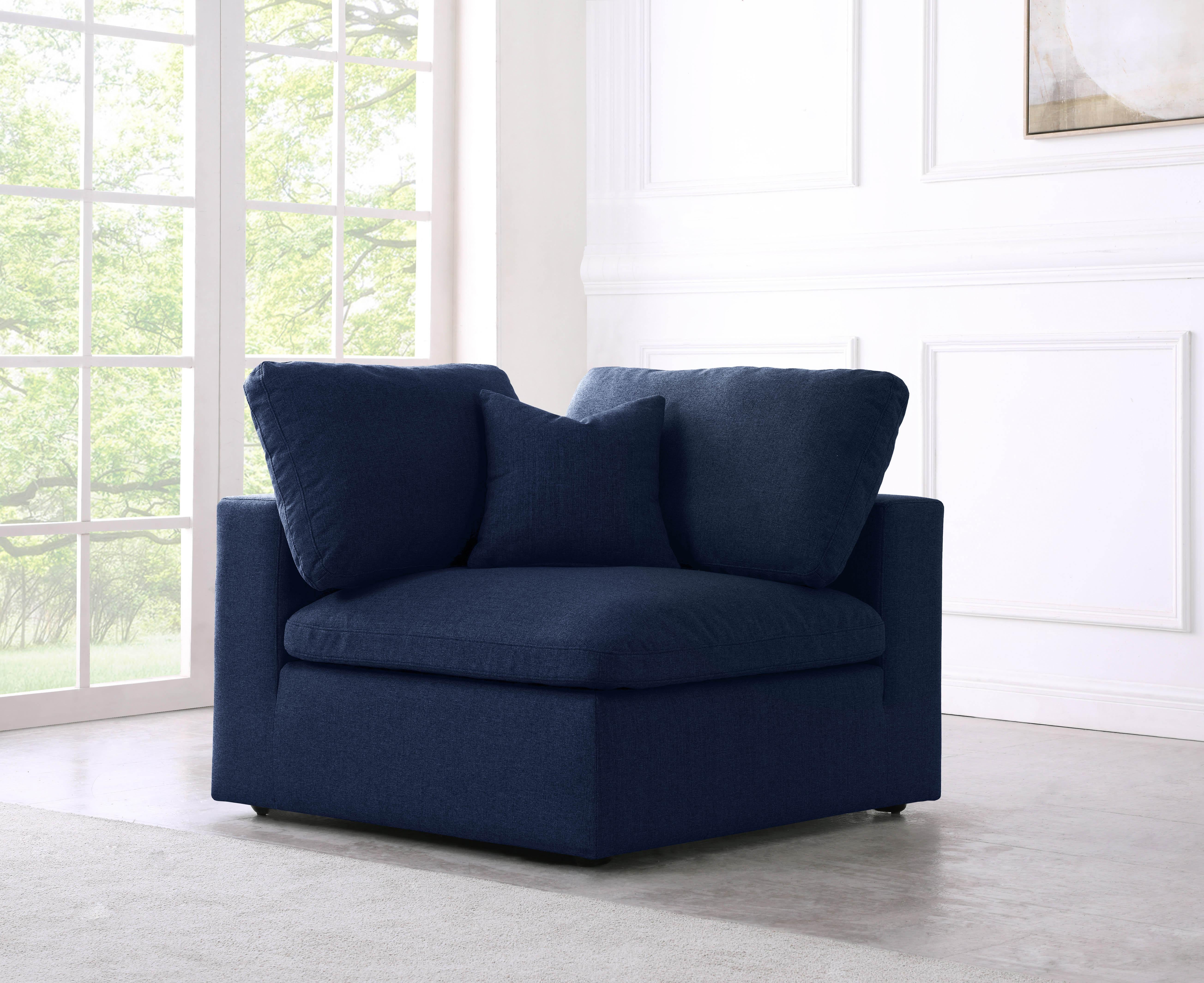 Serene Navy Linen Fabric Deluxe Cloud Corner Chair - Luxury Home Furniture (MI)