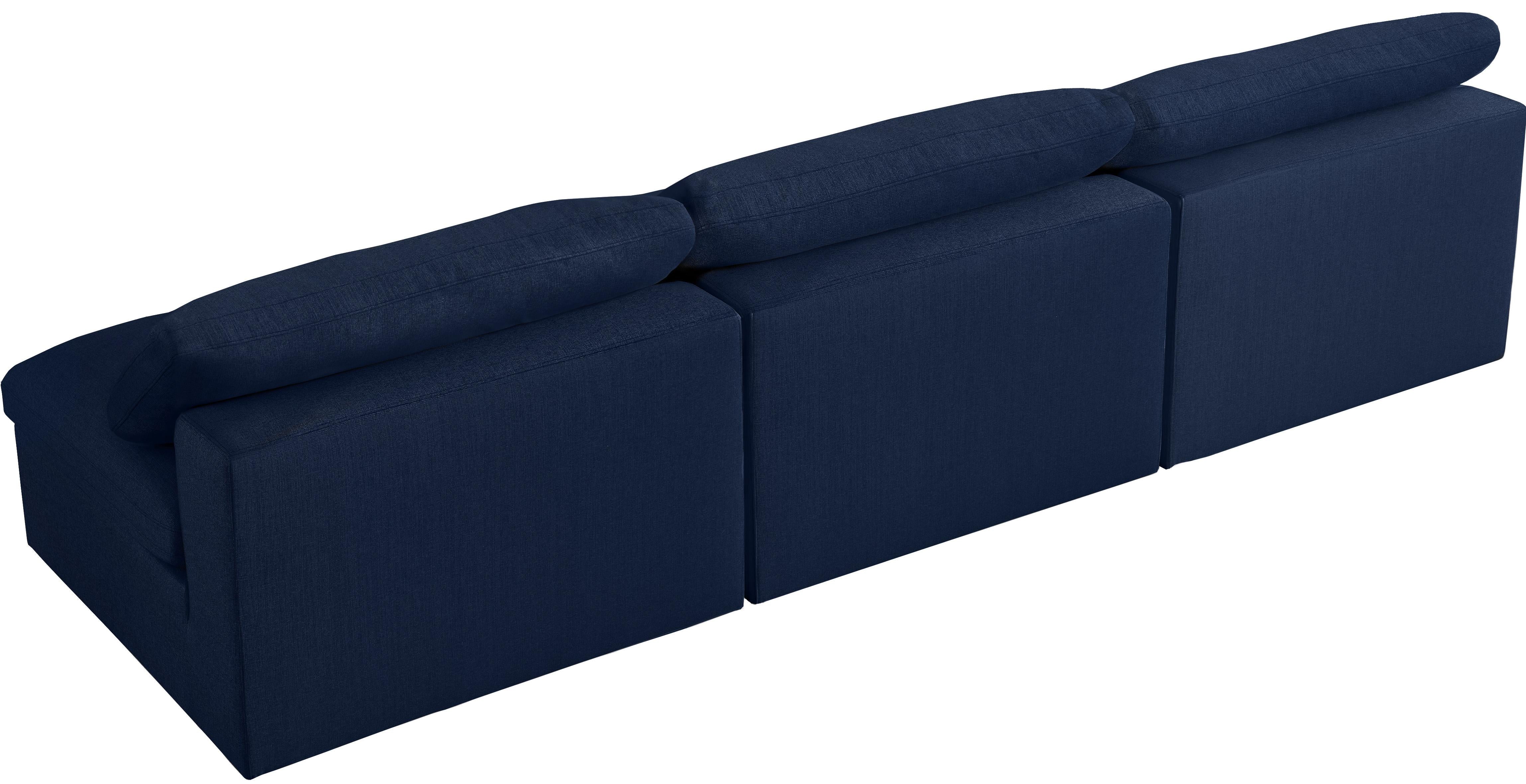 Serene Navy Linen Fabric Deluxe Cloud Modular Armless Sofa - Luxury Home Furniture (MI)