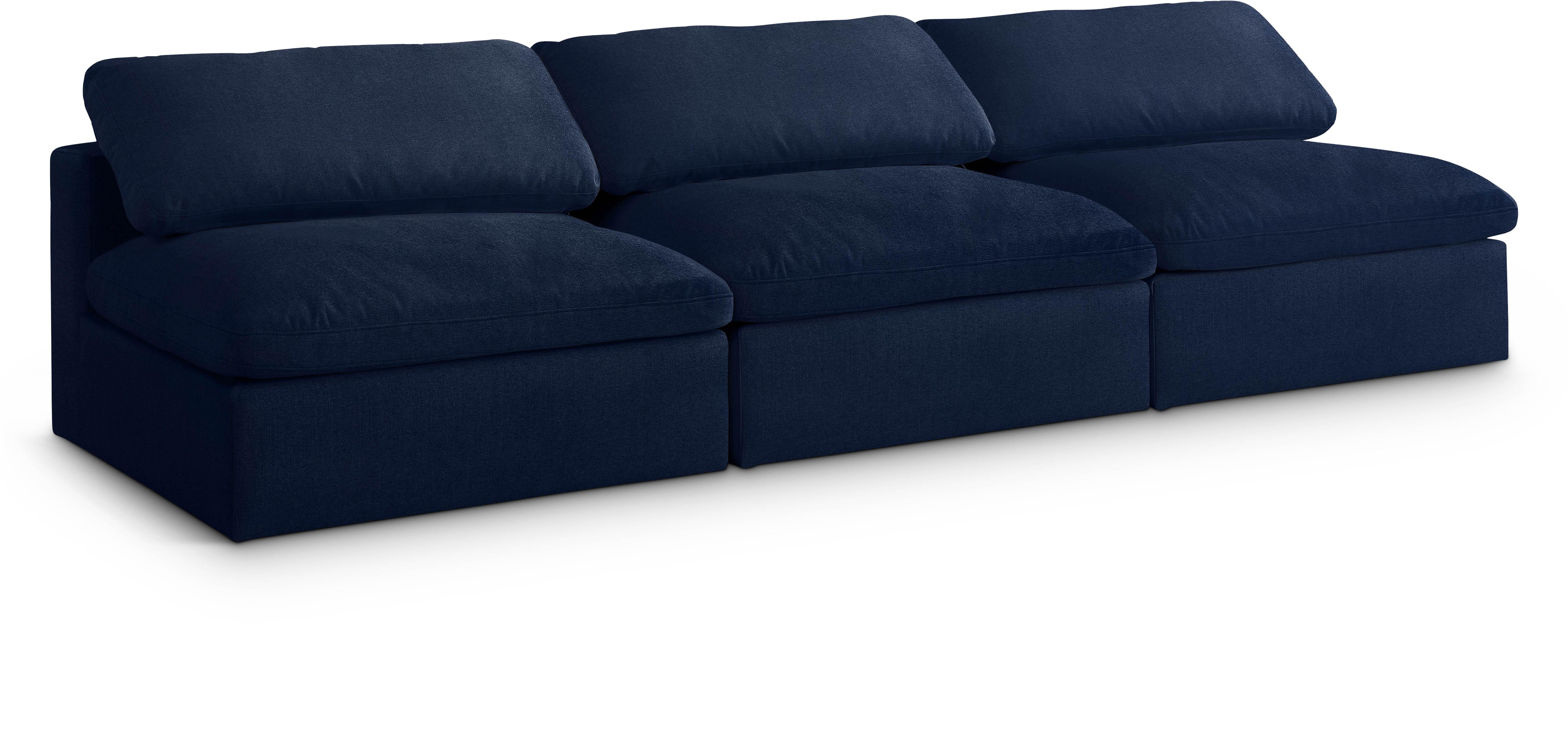 Serene Navy Linen Fabric Deluxe Cloud Modular Armless Sofa - Luxury Home Furniture (MI)