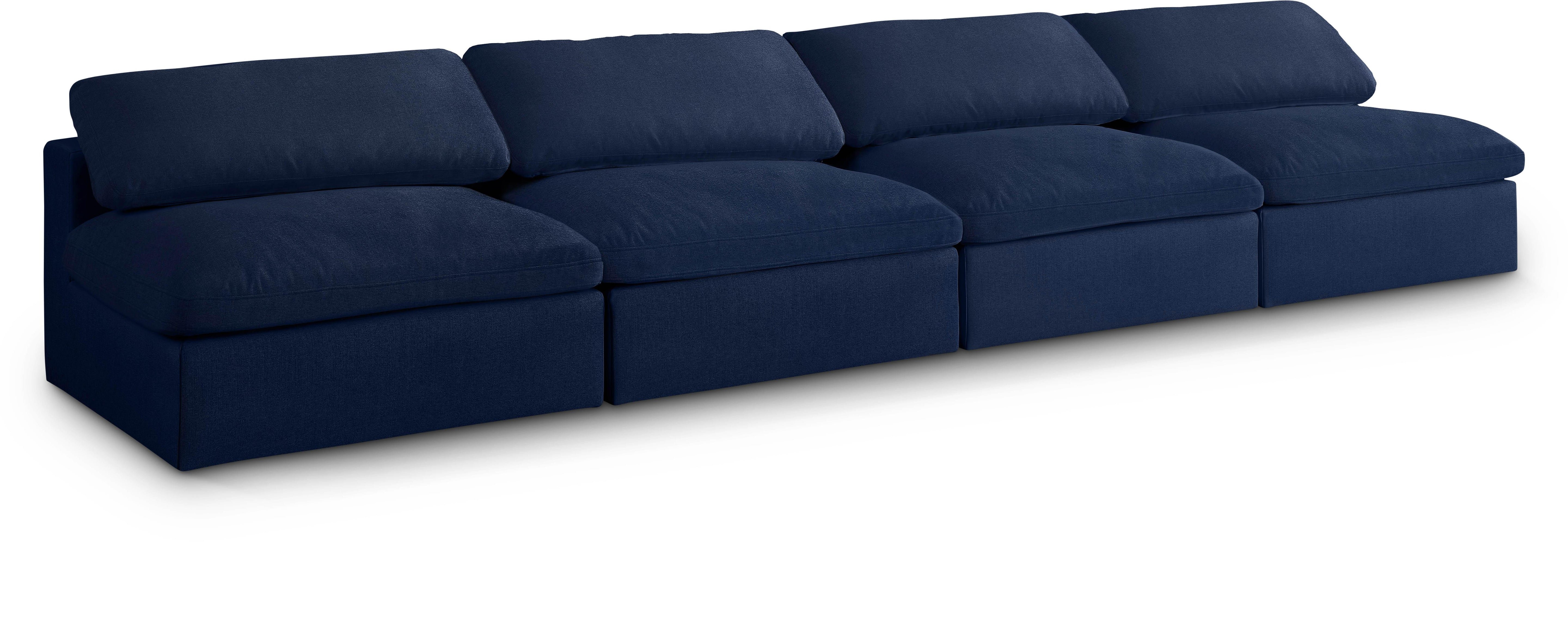 Serene Navy Linen Fabric Deluxe Cloud Modular Armless Sofa - Luxury Home Furniture (MI)