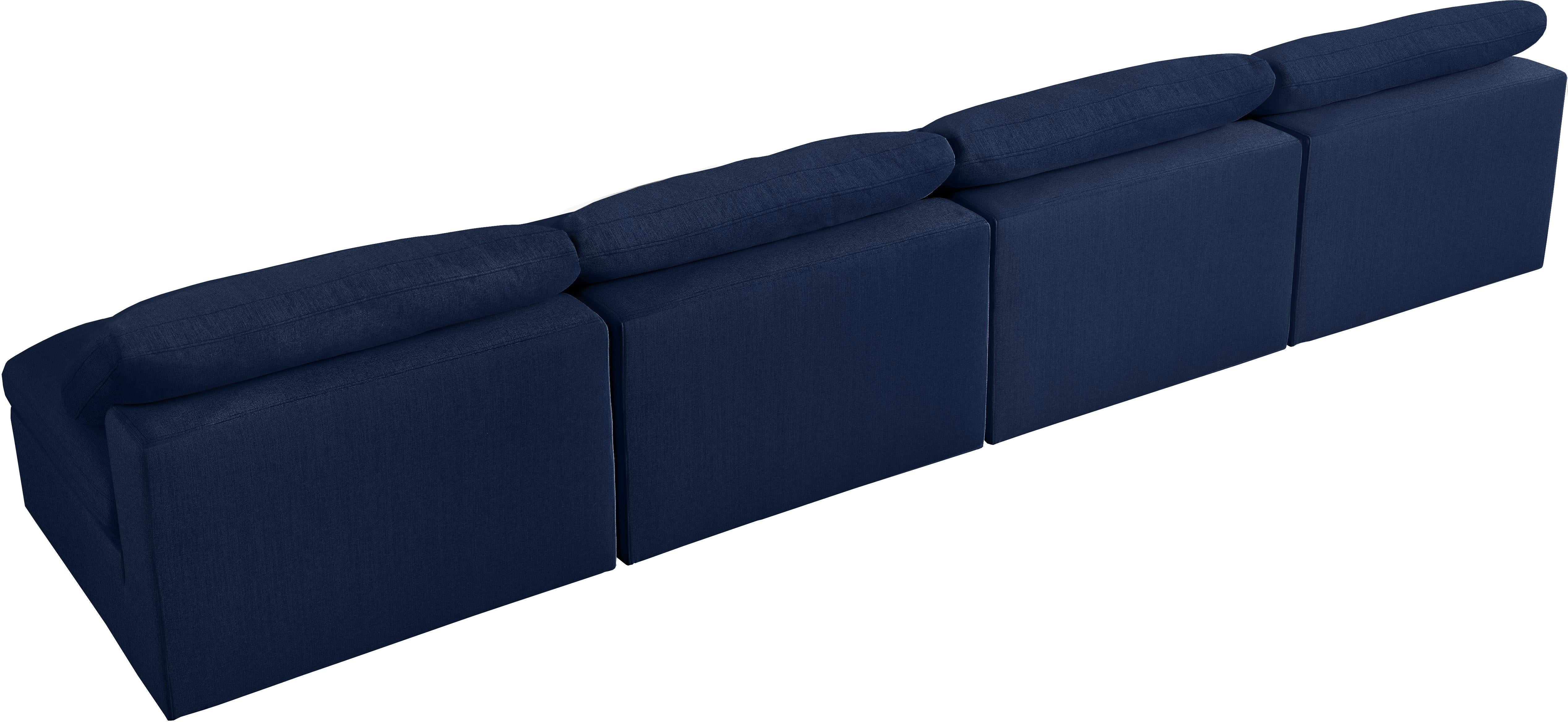 Serene Navy Linen Fabric Deluxe Cloud Modular Armless Sofa - Luxury Home Furniture (MI)