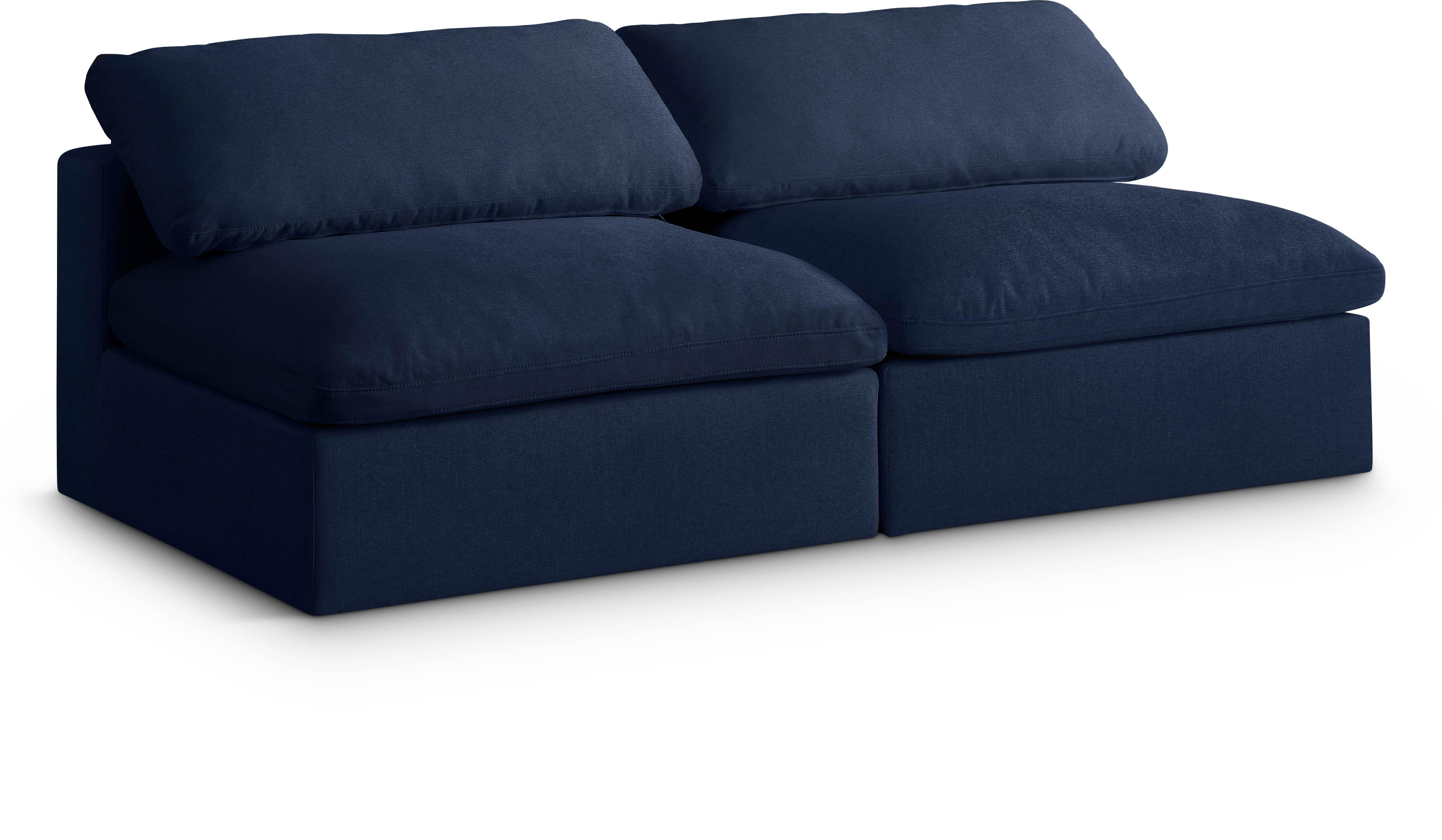 Serene Navy Linen Fabric Deluxe Cloud Modular Armless Sofa - Luxury Home Furniture (MI)