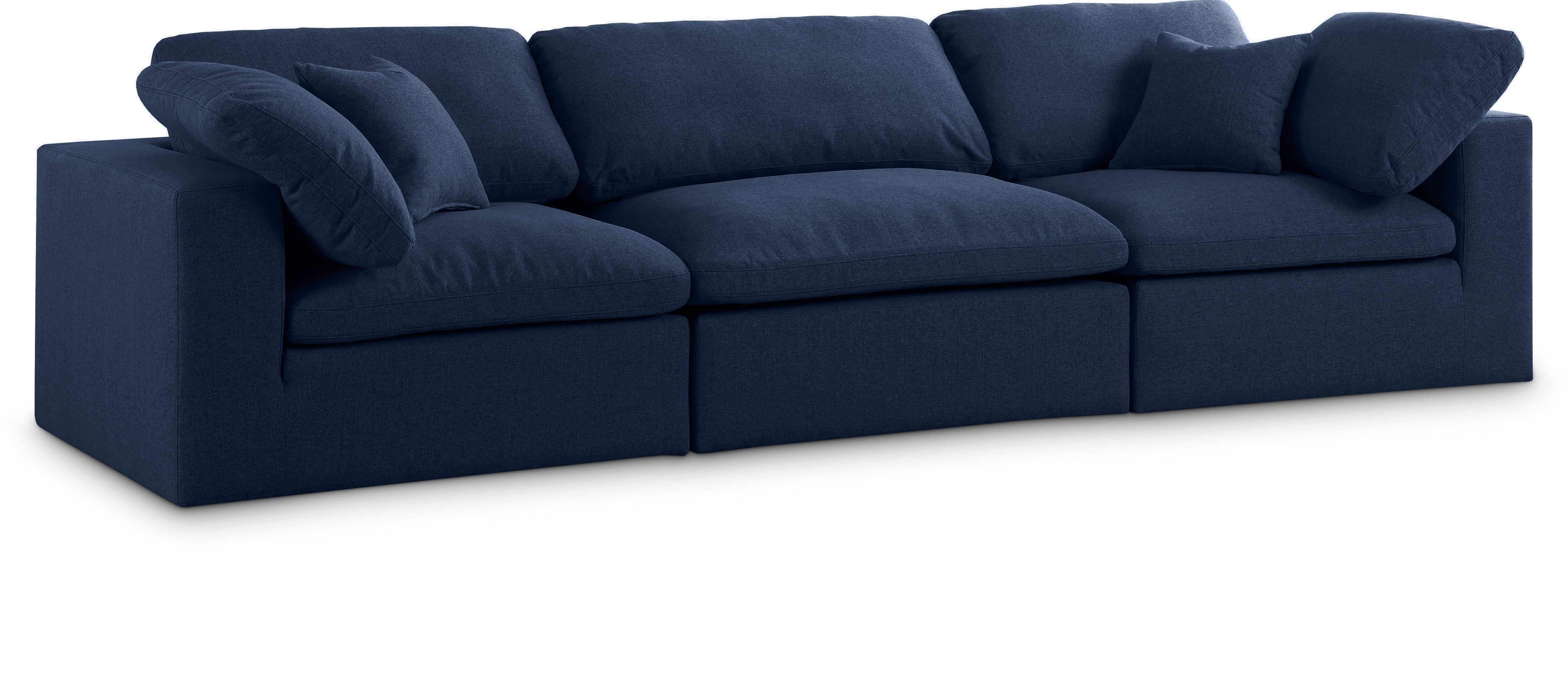 Serene Navy Linen Fabric Deluxe Cloud Modular Sofa - Luxury Home Furniture (MI)