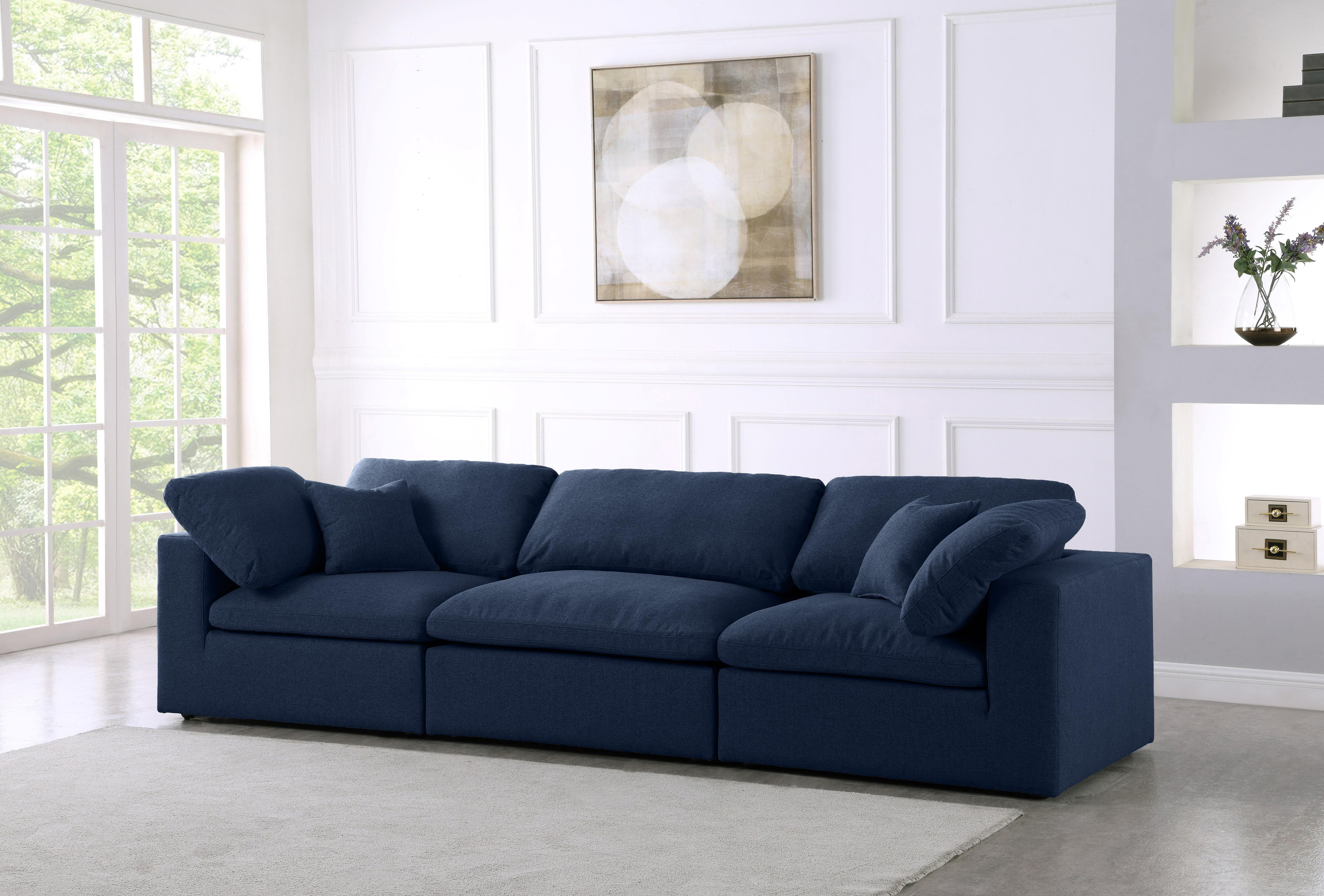 Serene Navy Linen Fabric Deluxe Cloud Modular Sofa - Luxury Home Furniture (MI)