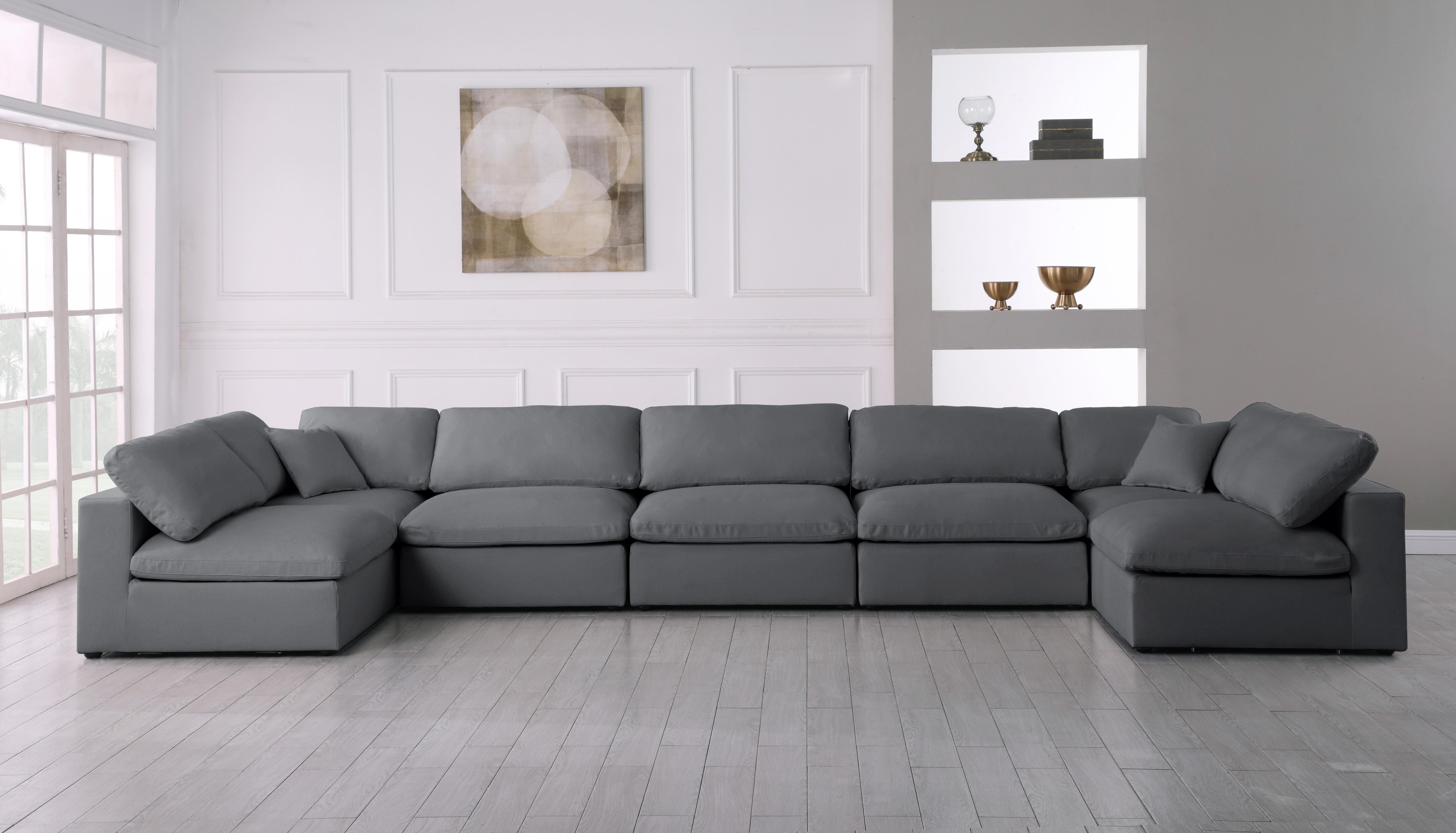 Serene Grey Linen Fabric Deluxe Cloud Modular Sectional - Luxury Home Furniture (MI)