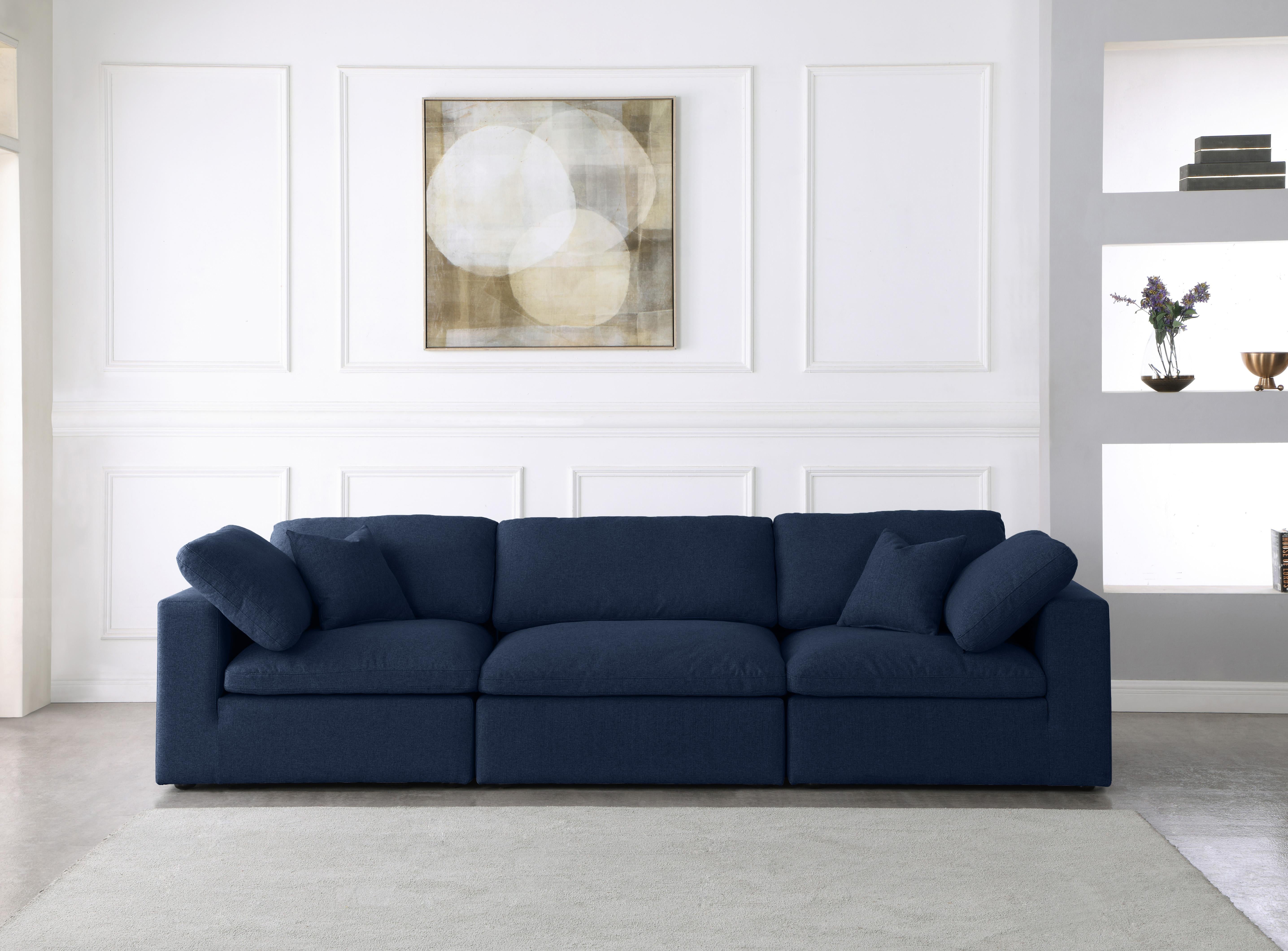 Serene Navy Linen Fabric Deluxe Cloud Modular Sofa - Luxury Home Furniture (MI)
