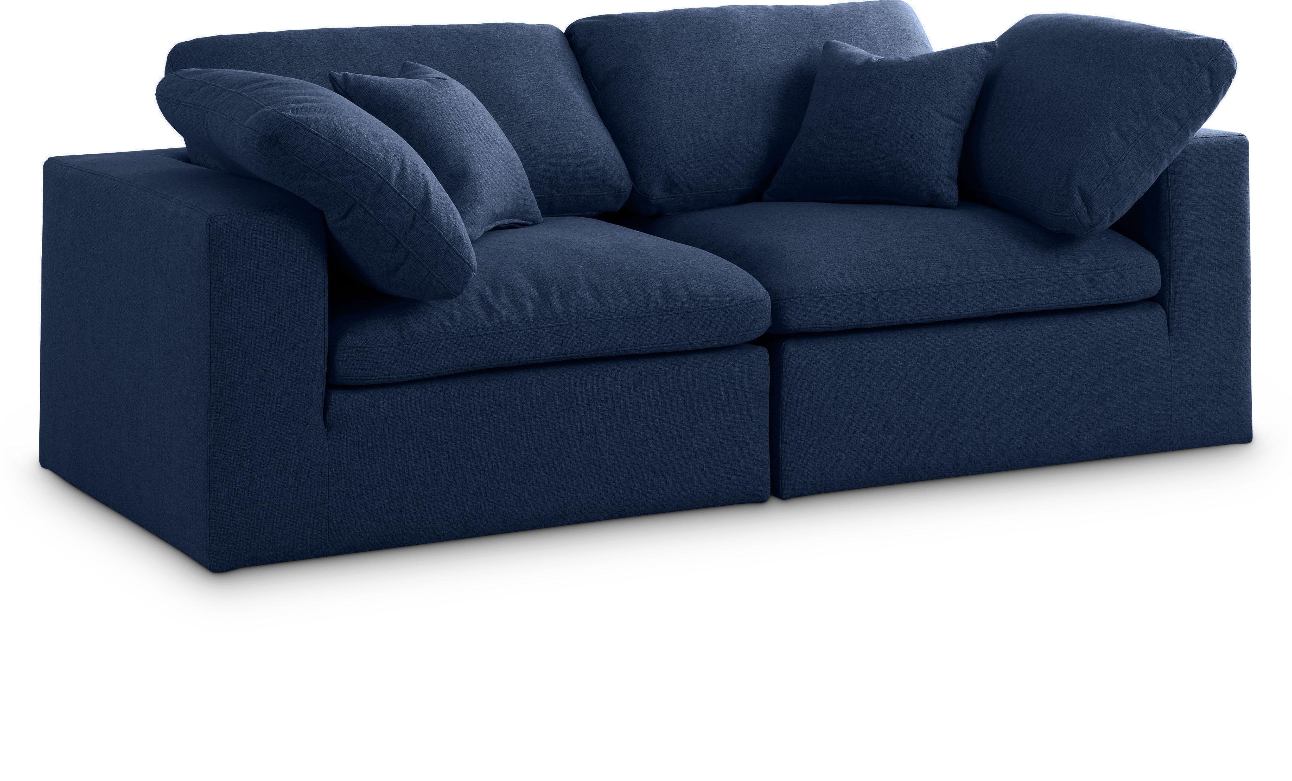 Serene Navy Linen Fabric Deluxe Cloud Modular Sofa - Luxury Home Furniture (MI)