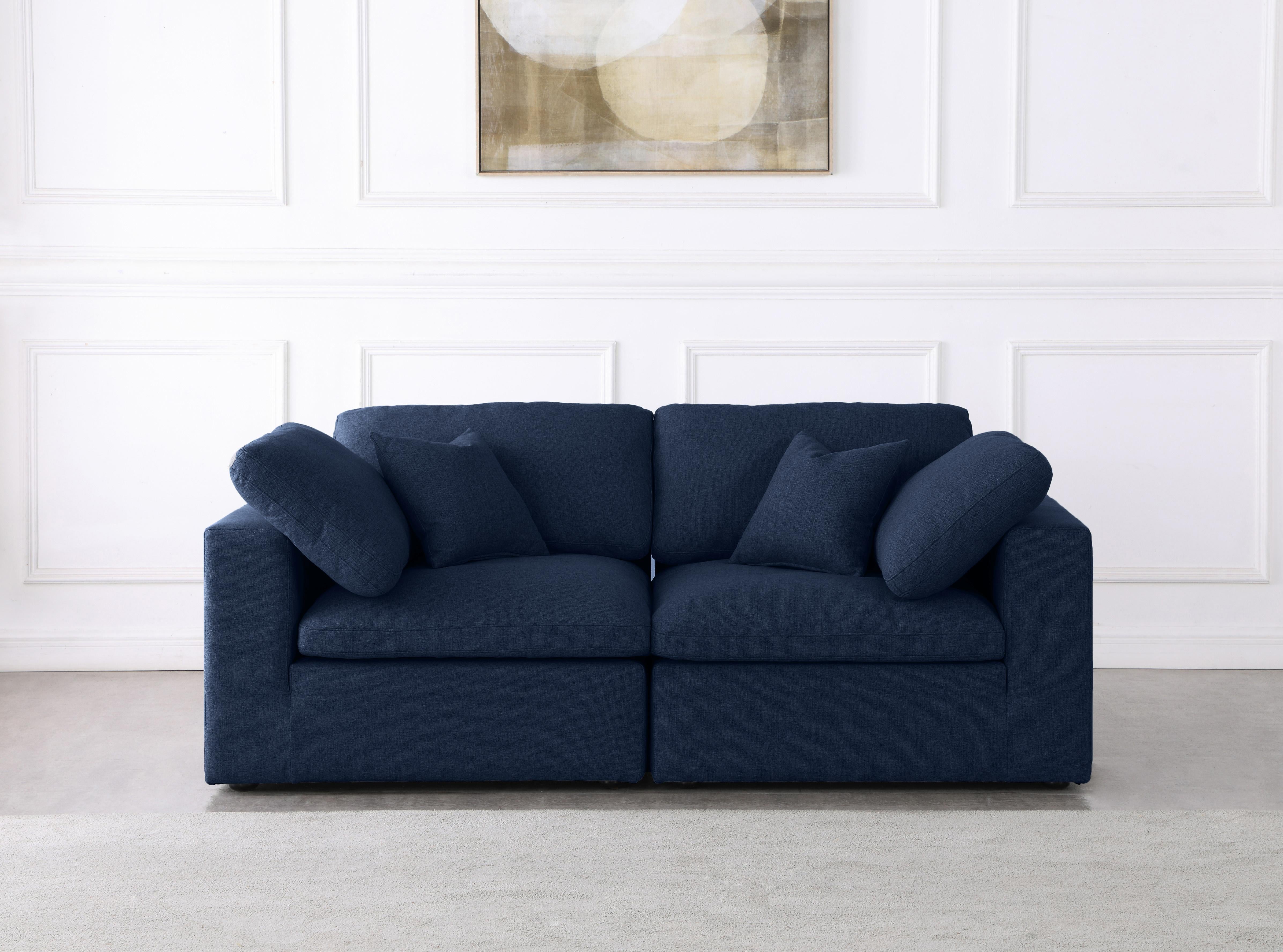 Serene Navy Linen Fabric Deluxe Cloud Modular Sofa - Luxury Home Furniture (MI)