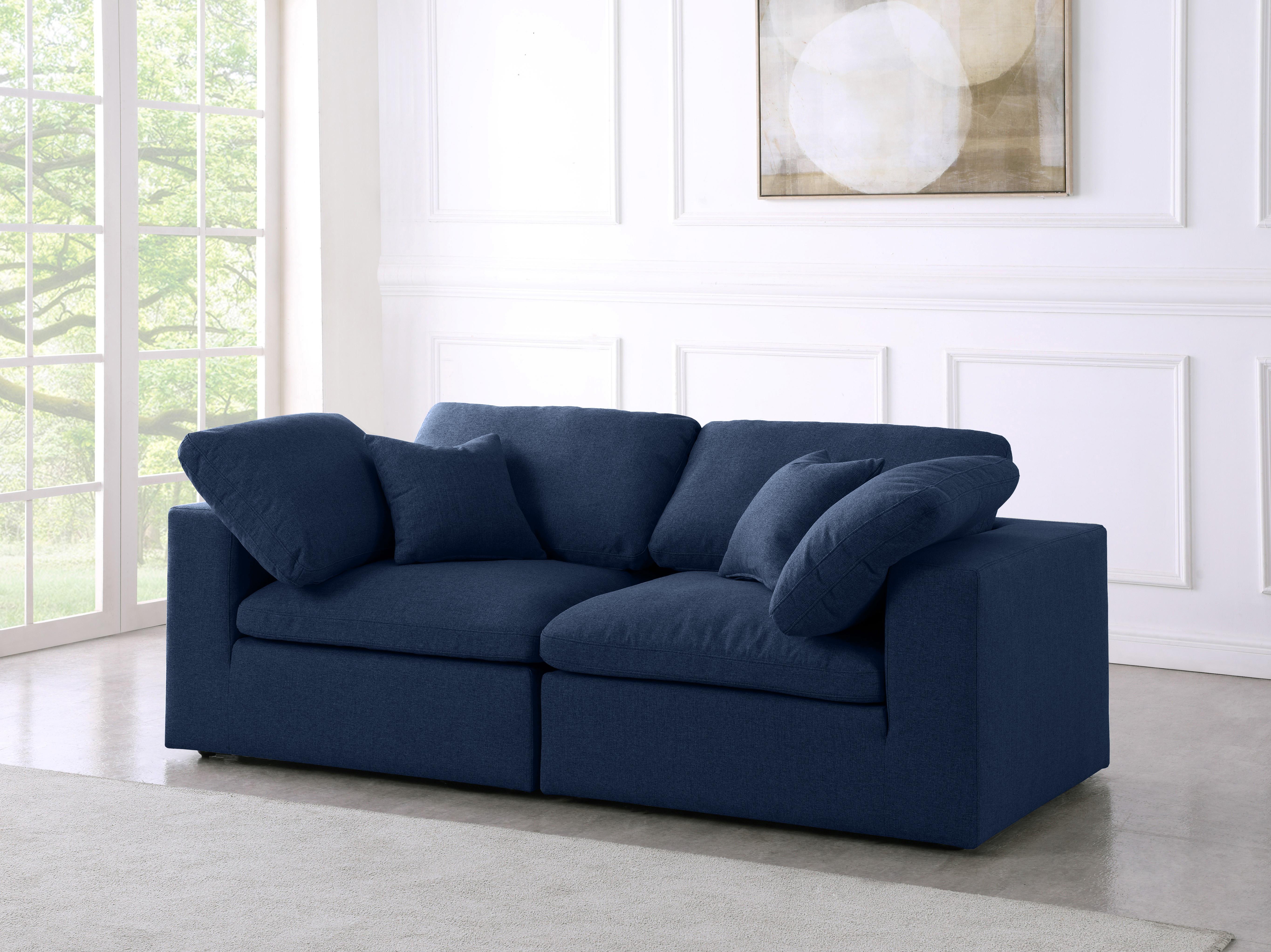 Serene Navy Linen Fabric Deluxe Cloud Modular Sofa - Luxury Home Furniture (MI)