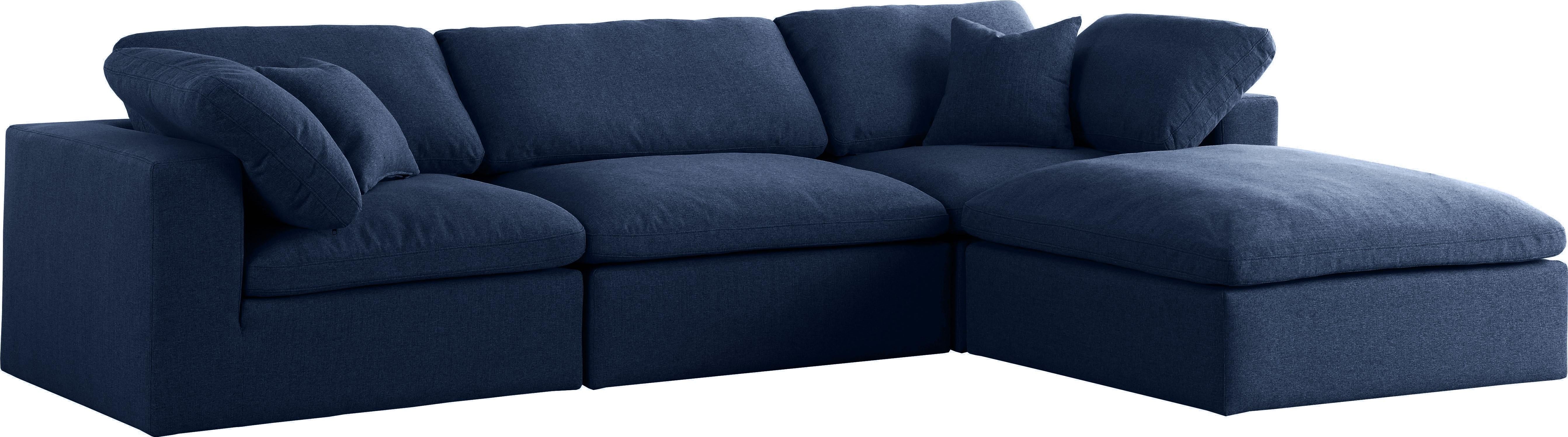 Serene Navy Linen Fabric Deluxe Cloud Modular Sectional - Luxury Home Furniture (MI)