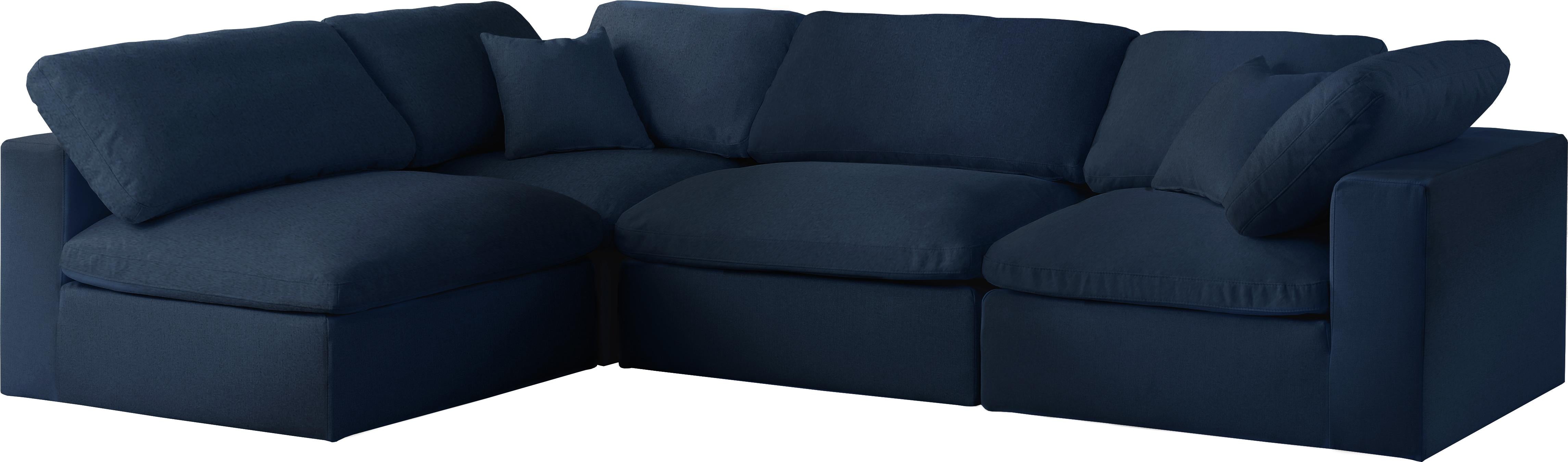 Serene Navy Linen Fabric Deluxe Cloud Modular Sectional - Luxury Home Furniture (MI)