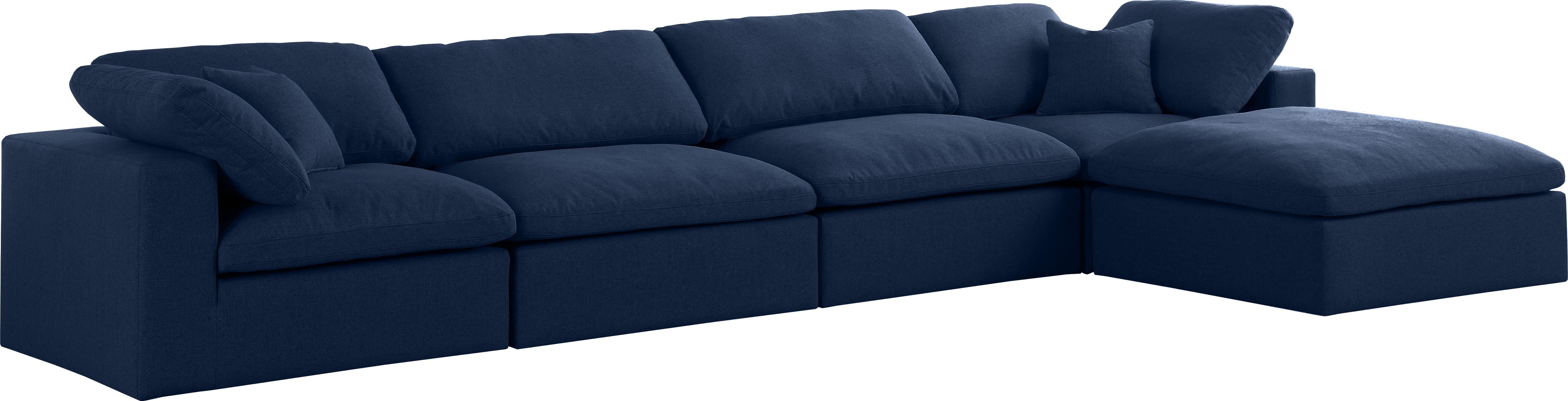 Serene Navy Linen Fabric Deluxe Cloud Modular Sectional - Luxury Home Furniture (MI)
