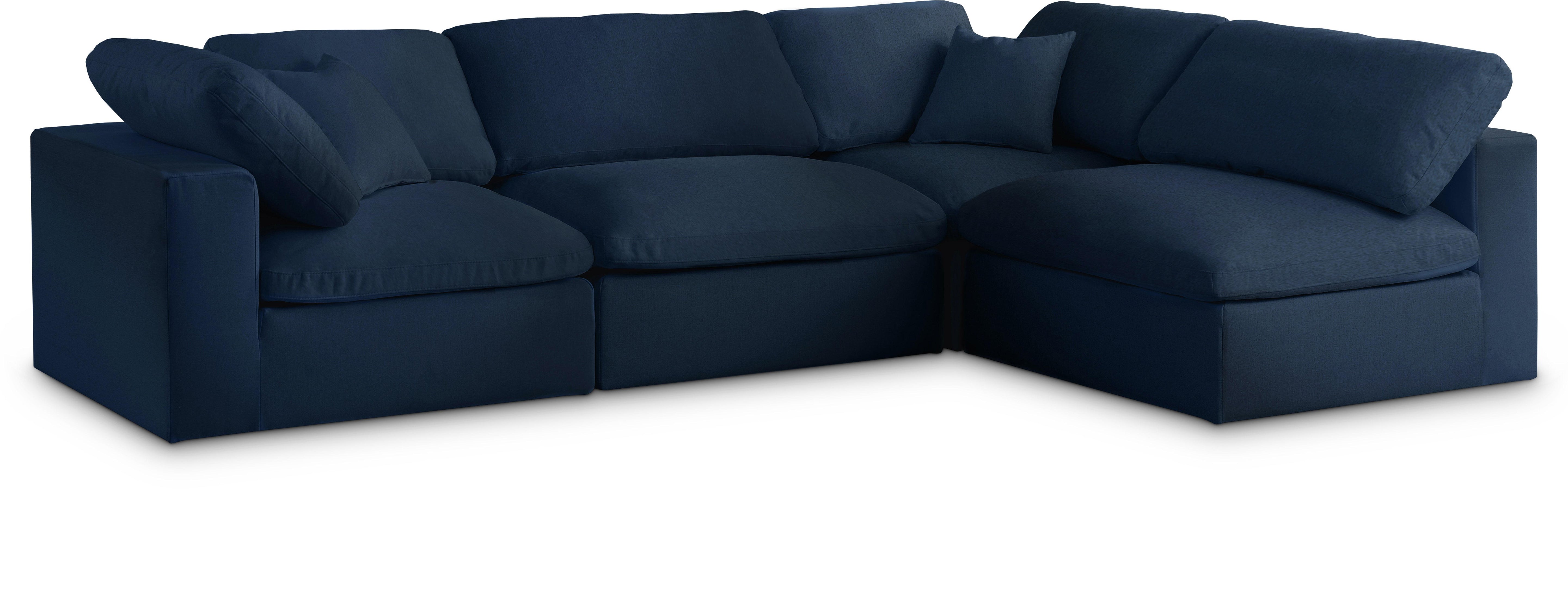 Serene Navy Linen Fabric Deluxe Cloud Modular Sectional - Luxury Home Furniture (MI)