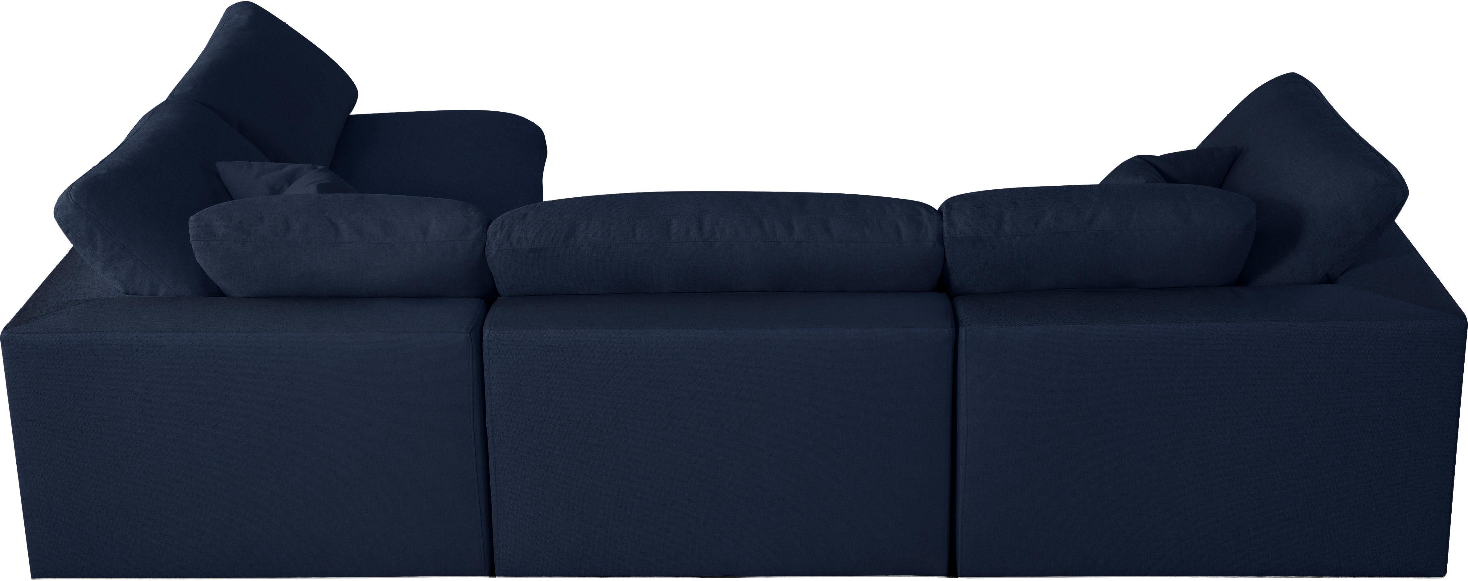 Serene Navy Linen Fabric Deluxe Cloud Modular Sectional - Luxury Home Furniture (MI)