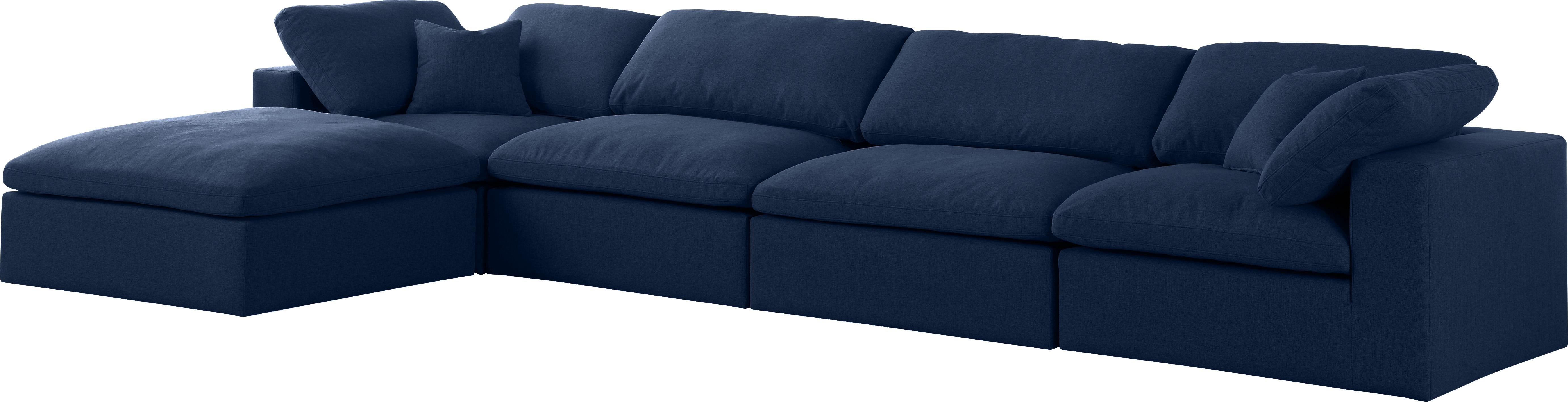 Serene Navy Linen Fabric Deluxe Cloud Modular Sectional - Luxury Home Furniture (MI)